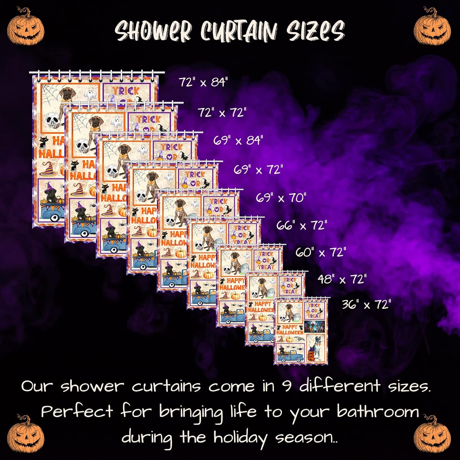 Happy Halloween Trick or Treat Great Dane Dogs Shower Curtain - Waterproof Polyester One-Side Printing Pet Bathtub Curtain Decor Curtain for Bathroom with Hooks, 36"x72"
