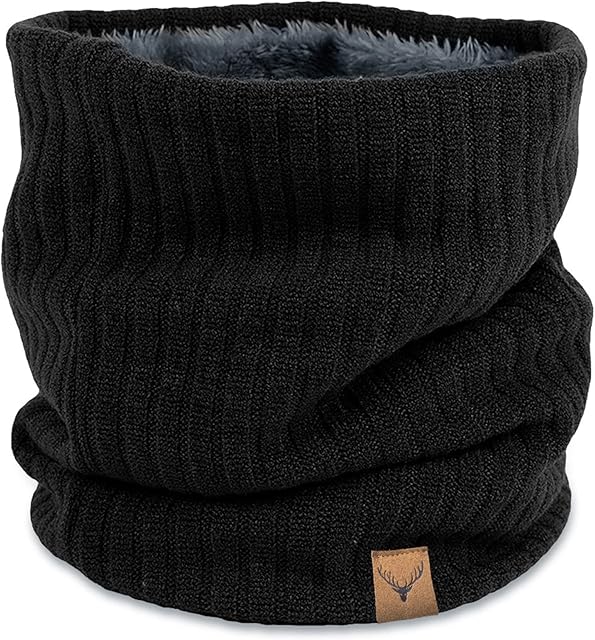 Winter Neck Warmer Thermal Knitted Snood Windproof Fleece Lined Circle Scarf Soft Thermal Snoods for Mens Skiing Outdoor Sports