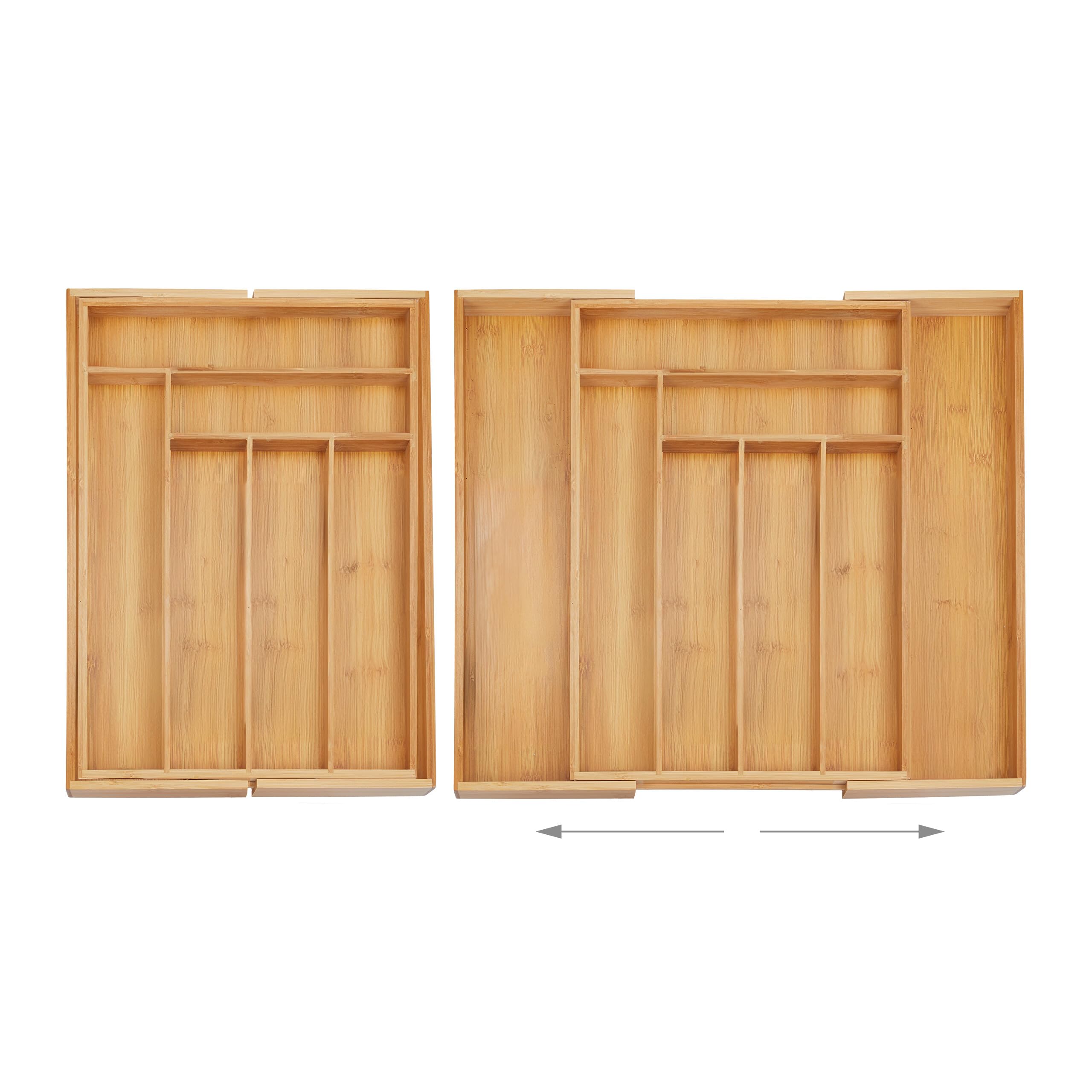 Relaxdays Cubertero Cajón Extensible, Bandeja Cubiertos 8 Compartimentos, Clasificador Bambú, 5x32,5-52x45,5cm, Natural