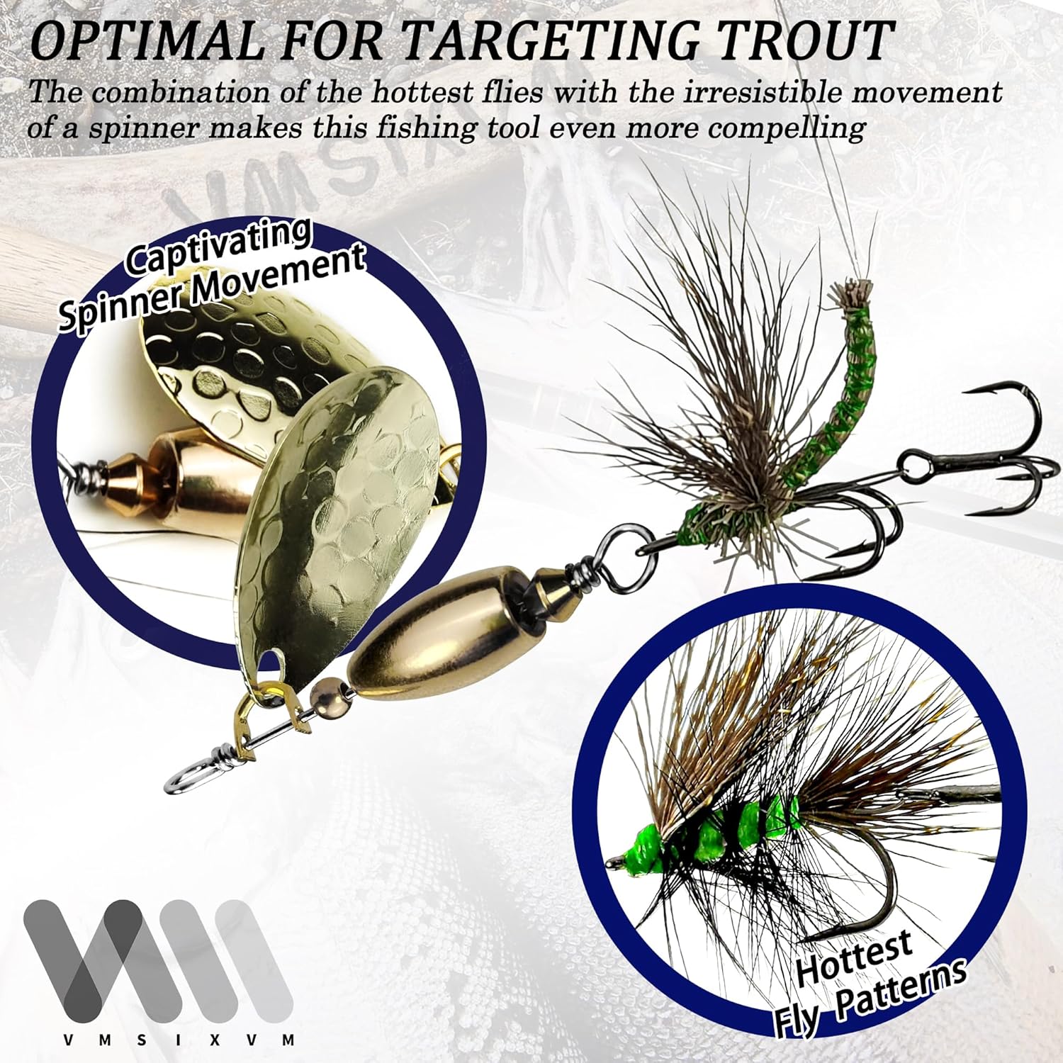 Trout Lures Rooster Bait Tail Fishing Spinnerbaits, Brass Hard Metal Spinner Baits Trout Fishing Lures for Bass Salmon Pike Freshwater Saltwater Lake River