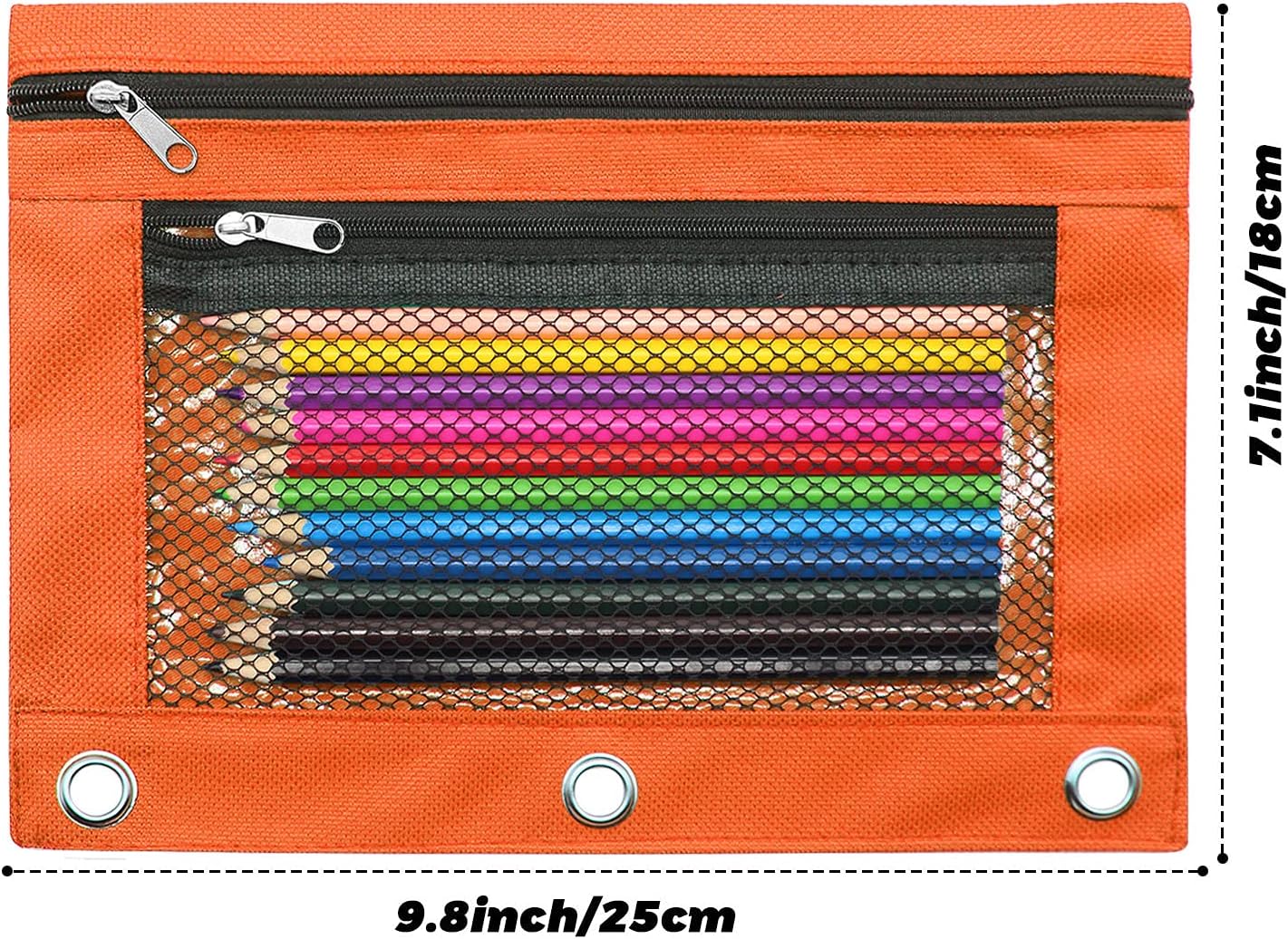 Cinvo Pencil Pouch 3 Ring Binder Pouch Zippered Pencil Case Canvas Pencil Bag with 2 Compartments (Set of 2, Blue and Orange)