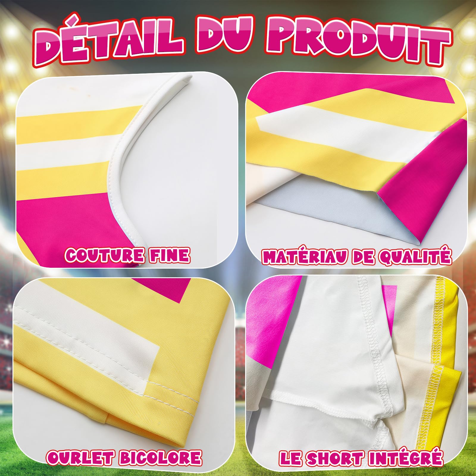 Luckyou Deguisement Pompom Girl Deguisement Cheerleader Fille Uniforme pour Girl Fille Enfant avec Perruques Brillant Pompoms et Nœud pour Carnaval Halloween - 4