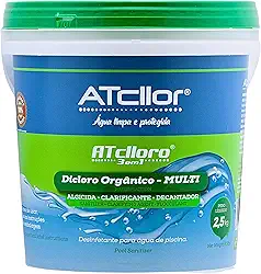 AtCllor, Cloro multifuncional 3 em 1, Orgânico, Concentrado e estabilizado para piscina, Clarifica, Algicida, Decanta, AtClloro, Teor de ativo 36,47%, Granulado, 2,5 Kg, Verde