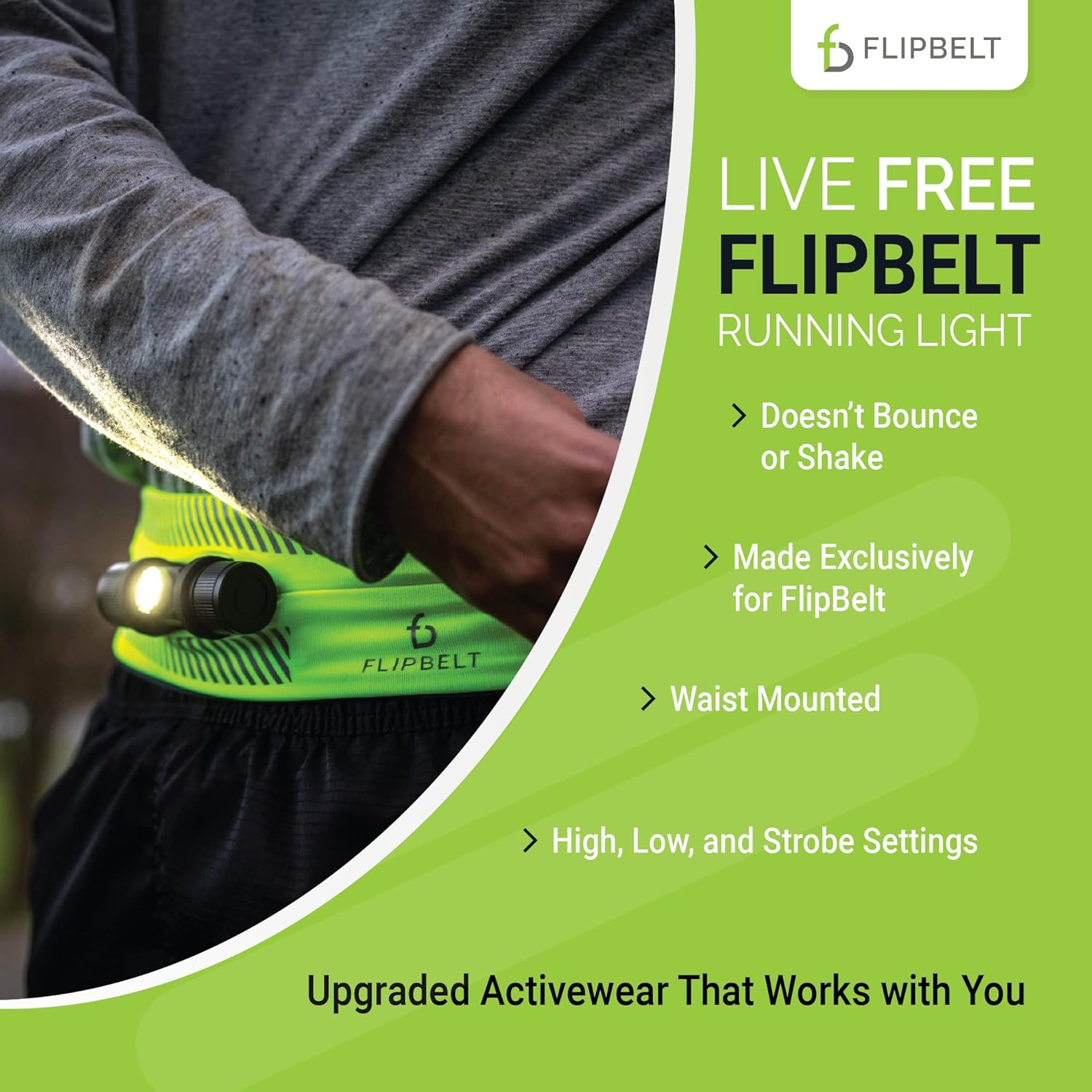 FlipBelt Night Running Light Waist Lamp | USA Company | USB Rechargeable, 500 Lumens, Waterproof, Adjustable Brightness | White LED Lights for Runners - Image 5