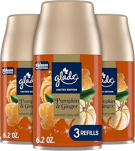 Glade Recambio automático en aerosol, calabaza y jengibre, ambientador perfumado para el hogar y el baño, 6.2 onzas, 3 unidades