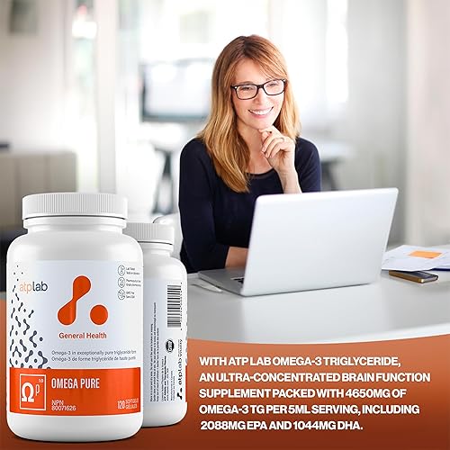 Miniatura 2 de ATP LAB - Omega Pure 120 cápsulas blandas - Aceite de pescado Omega 3 Triglicérido Forma - Ácidos grasos Omega 3 - Omega 3 EPA DHA - Salud cerebral