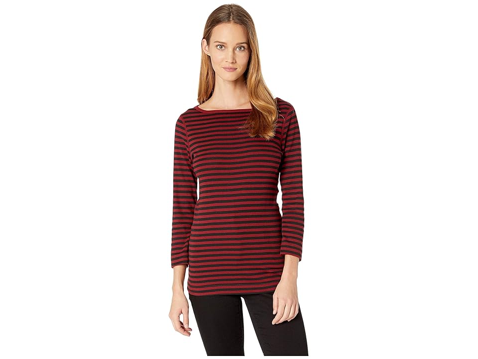 

Three Dots 3/4 Sleeve Mykonos Stripe Tee (Chianti) Women's T Shirt, Red