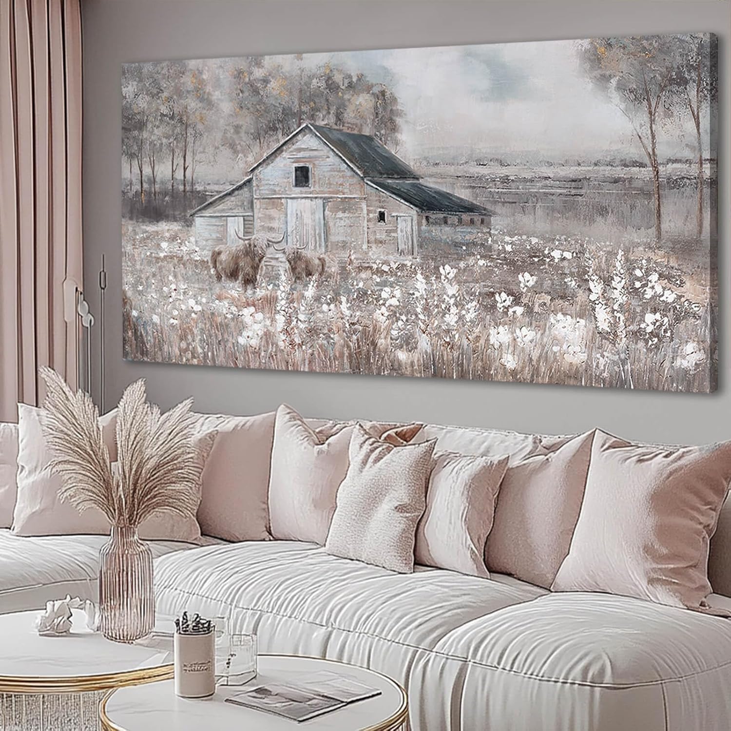 SDYA Cow Home Wall Decor Floral Canvas Print Room Decorations 29"x58" Large Pictures for Living Room Wall Art for Dining Room Area - Image 3