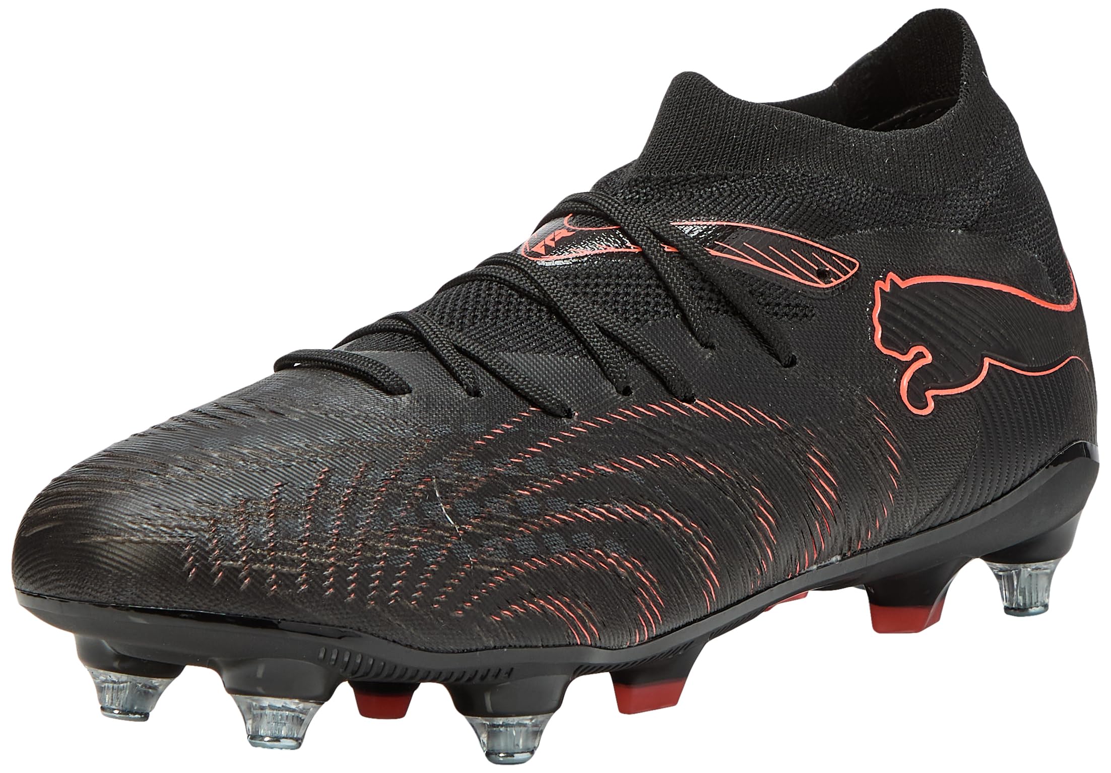 PUMA Unisex Future 9 Match Mixed Soft Ground Football Boots, PUMA Black-Glowing Red-Strong Gray, 5.5 UK