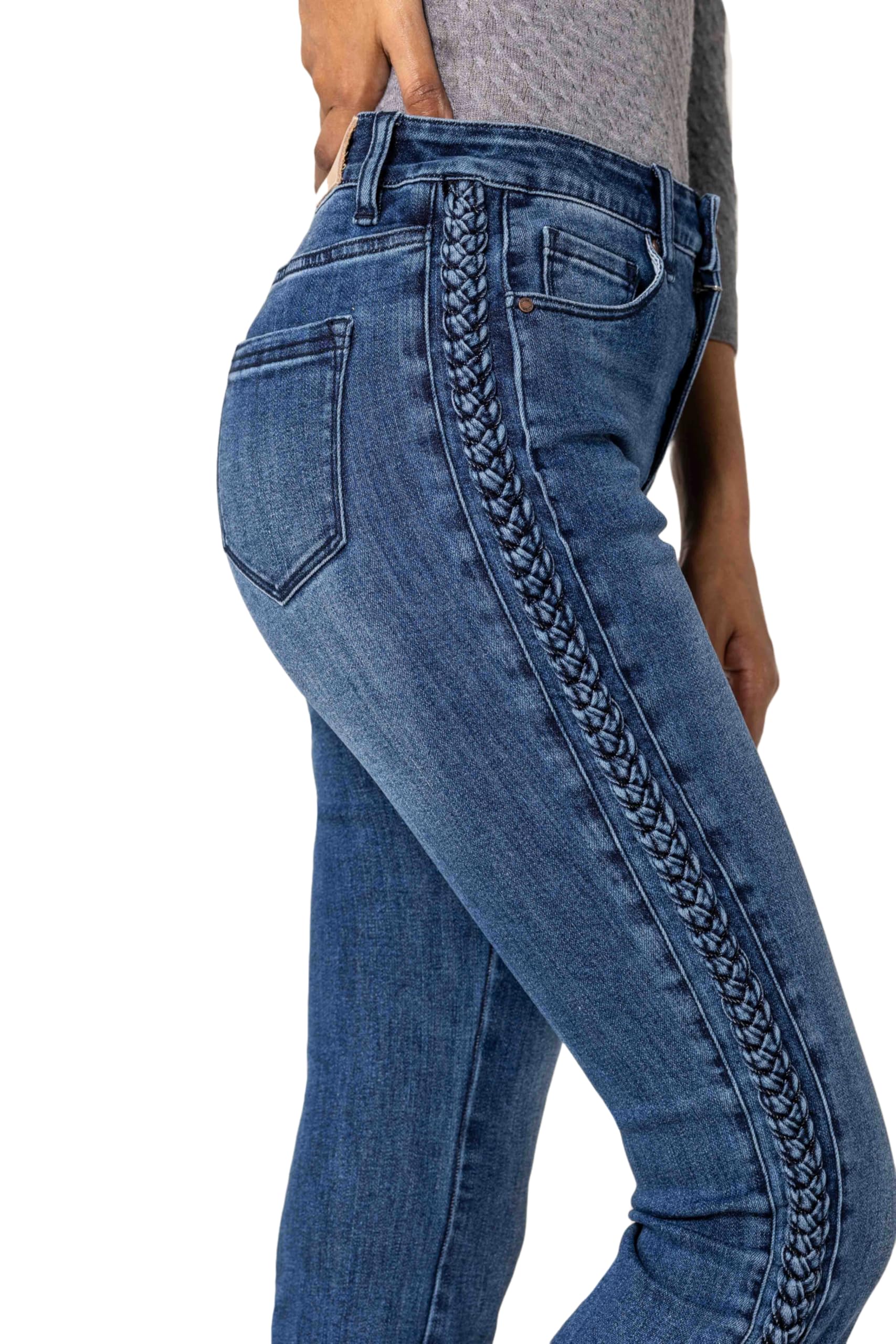 Nina Carter Q1897 - Pantalones vaqueros para mujer, estilo retro, cintura alta, elásticos, aspecto desgastado