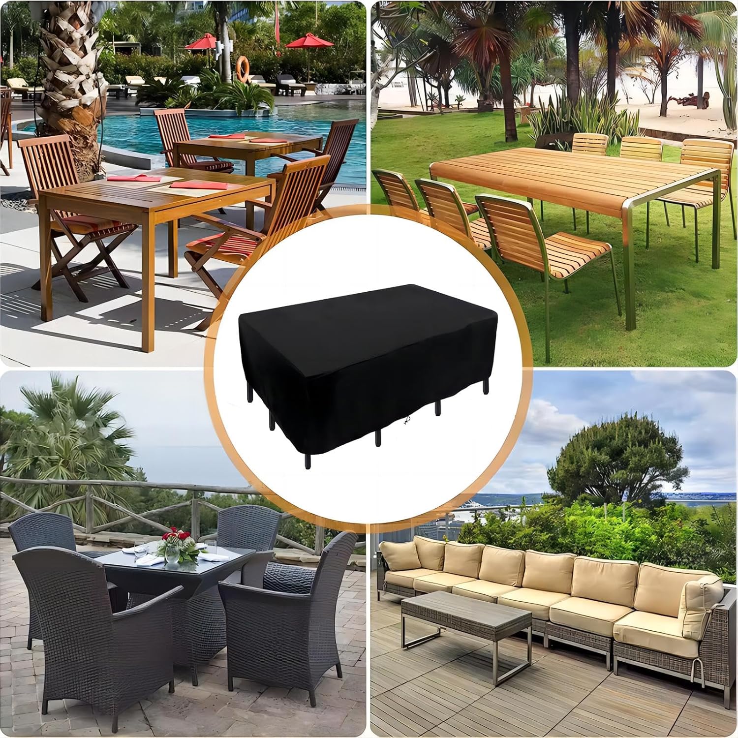 Outdoor Furniture Covers Waterproof, Garden Furniture Cover Rectangular Windproof 600D Heavy Duty Oxford Fabric Patio Set Cover, Rattan Table and Chair Sofa Set 112x108x24inch/285x275x60cm