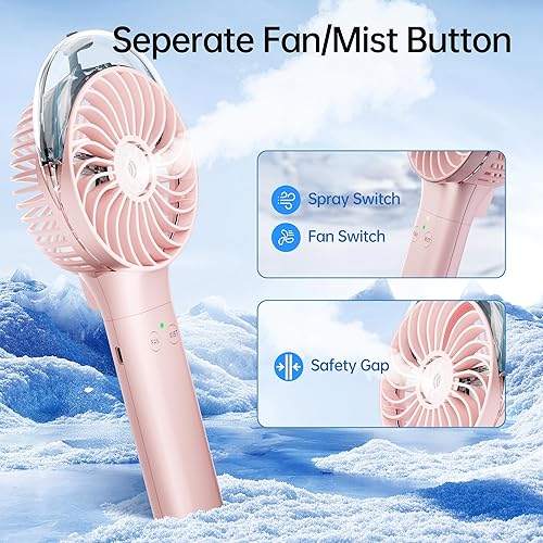 Miniatura 4 de PANERGY Ventilador de niebla de mano – Funciona con batería recargable, ventilador personal de mano con rociador de niebla, ventiladores de mano