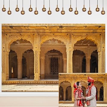 Yeele 7x5ft Indian Temple Backdrop India Religion Building Hindu Temple Photo Background Indian Traditional Wedding Ceremony Pooja Party Decoration Table Banner Vinyl Wallpaper