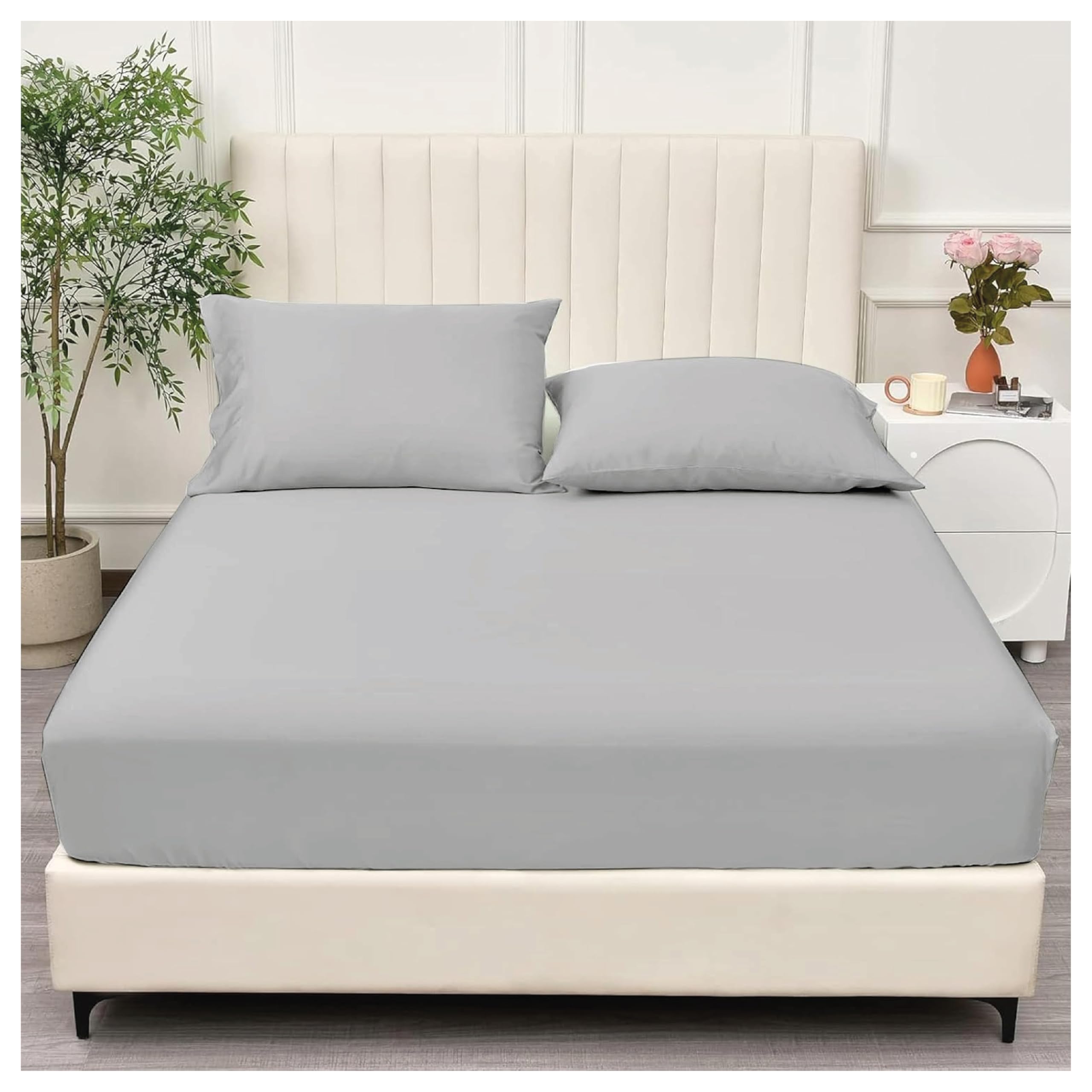 Double Fitted Sheet Grey, (137 x 190 cm) 12 inch deep pocket 90GSM Soft Brushed Microfiber...