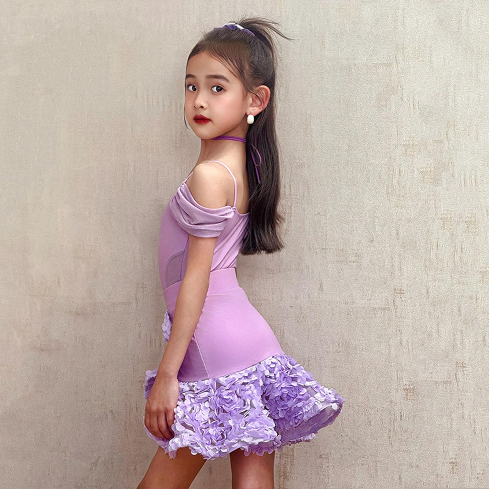 MEECHI Vestido De Baile Latino con Flores 3D For Niña Traje De Actuación