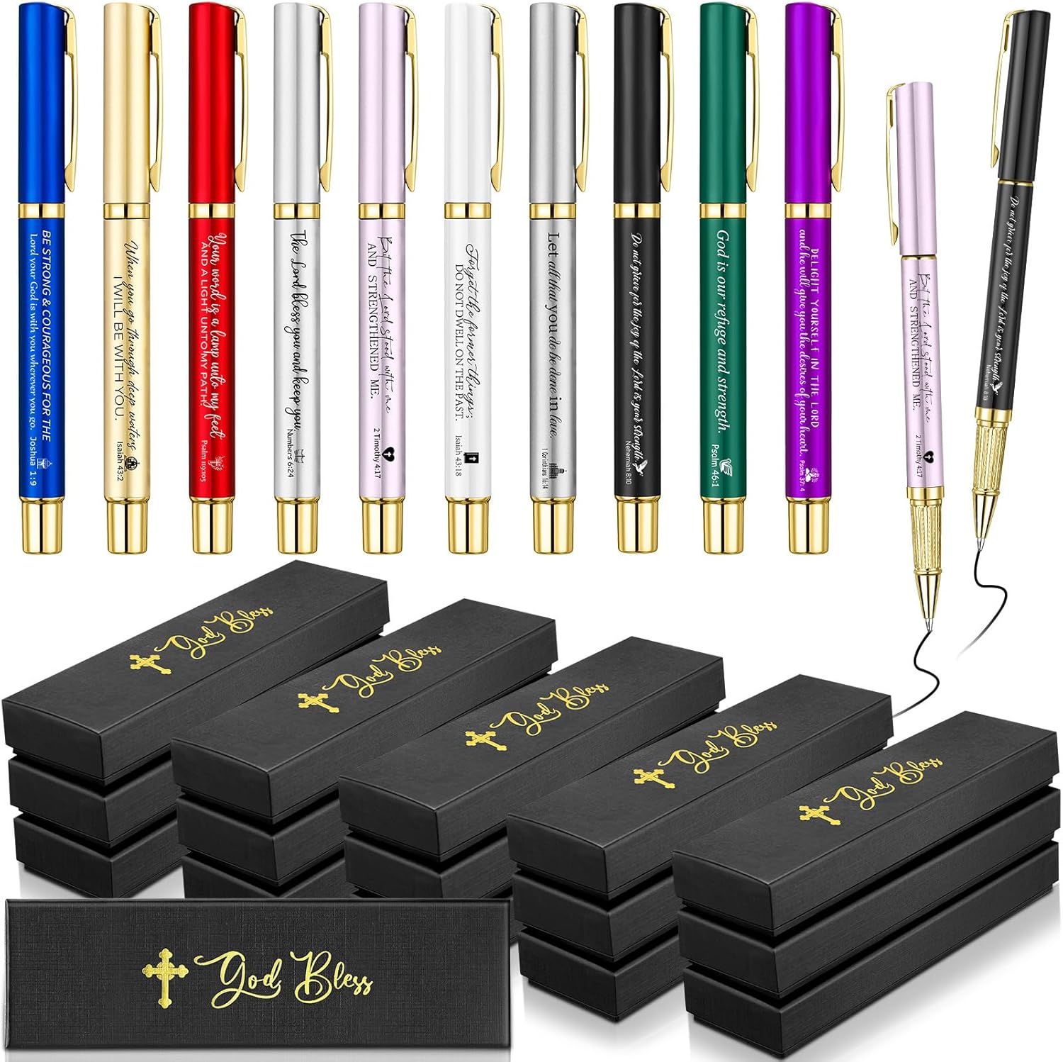 FoldTier 30 Set Christian for Women Men Gifts Bible Verse Ballpoint Pens with God Bless Boxes Inspirational Religious Pens with Engraved Scripture Gift for Christmas Prayers Church Office Supplies