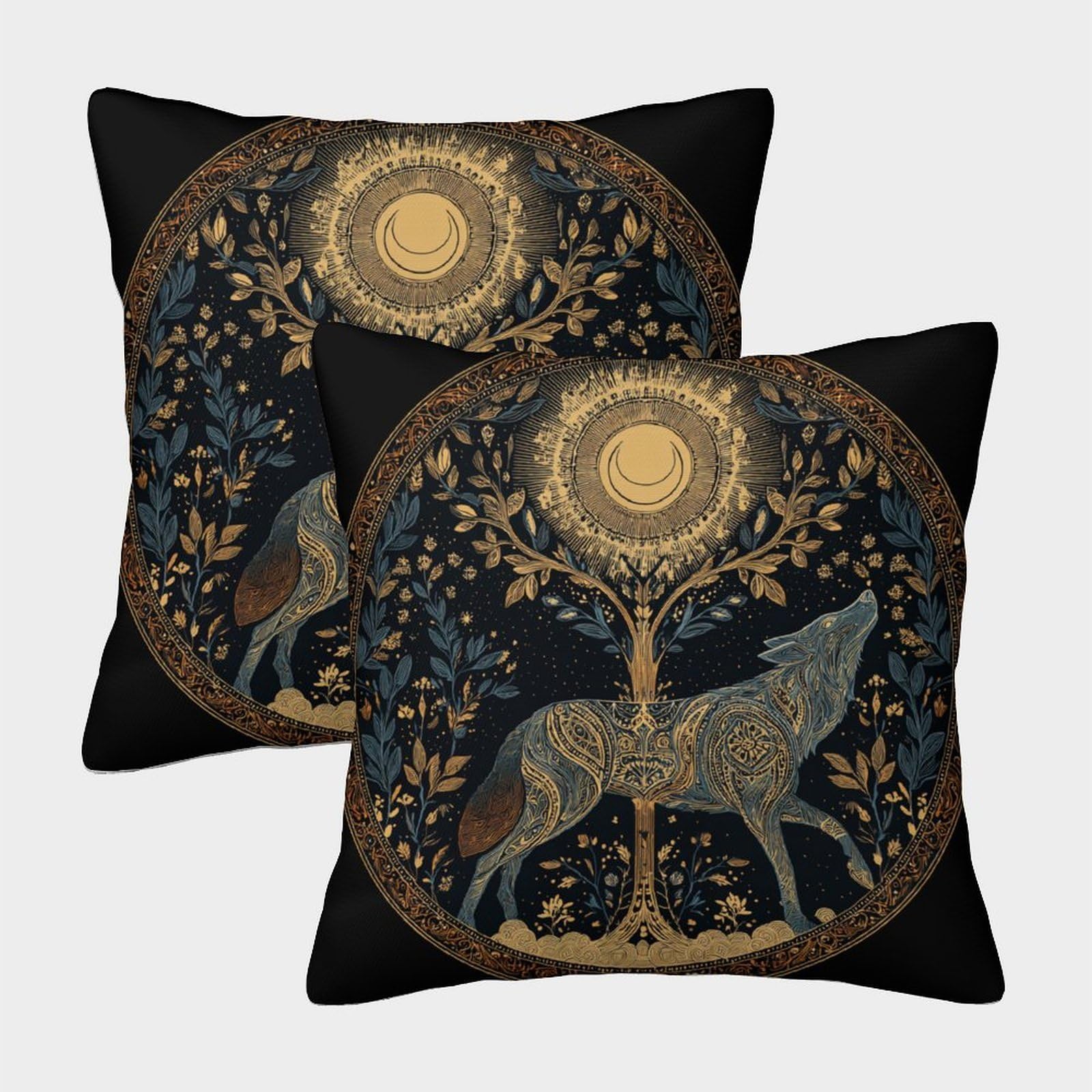 kaiyun 2 Pack Wolves, Tree of Life Personalised Cushion Cover Home Sofa Decoration 50x50cm Pillow Covers