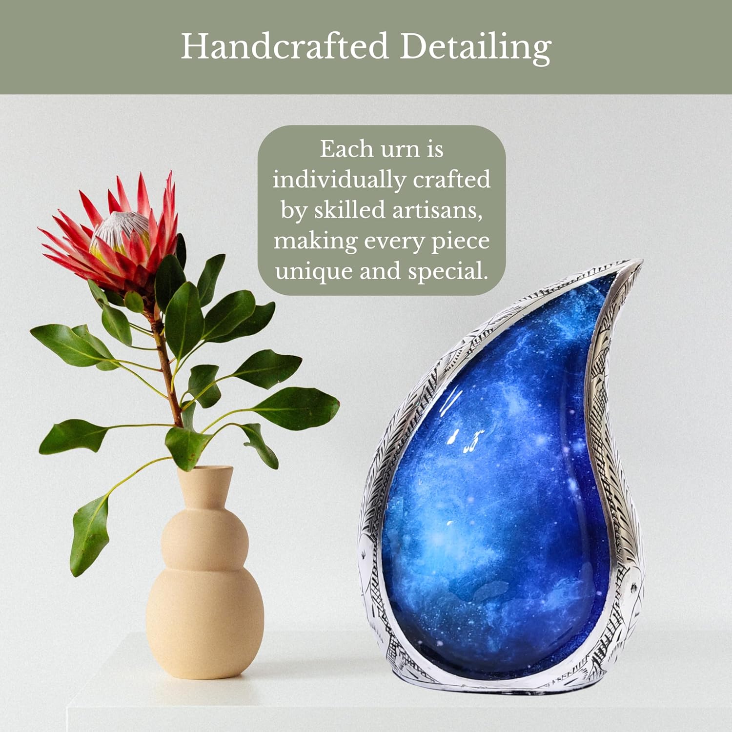 NORSE'S TRADECRAFT Teardrop Urn for Ashes Adult Male & Female | Memorial Gifts with Velvet Bag | Cremation Urns with Blue Cosmic Swirl Design| Handcrafted Memorial Box for Funeral, Blue - 60 cu in