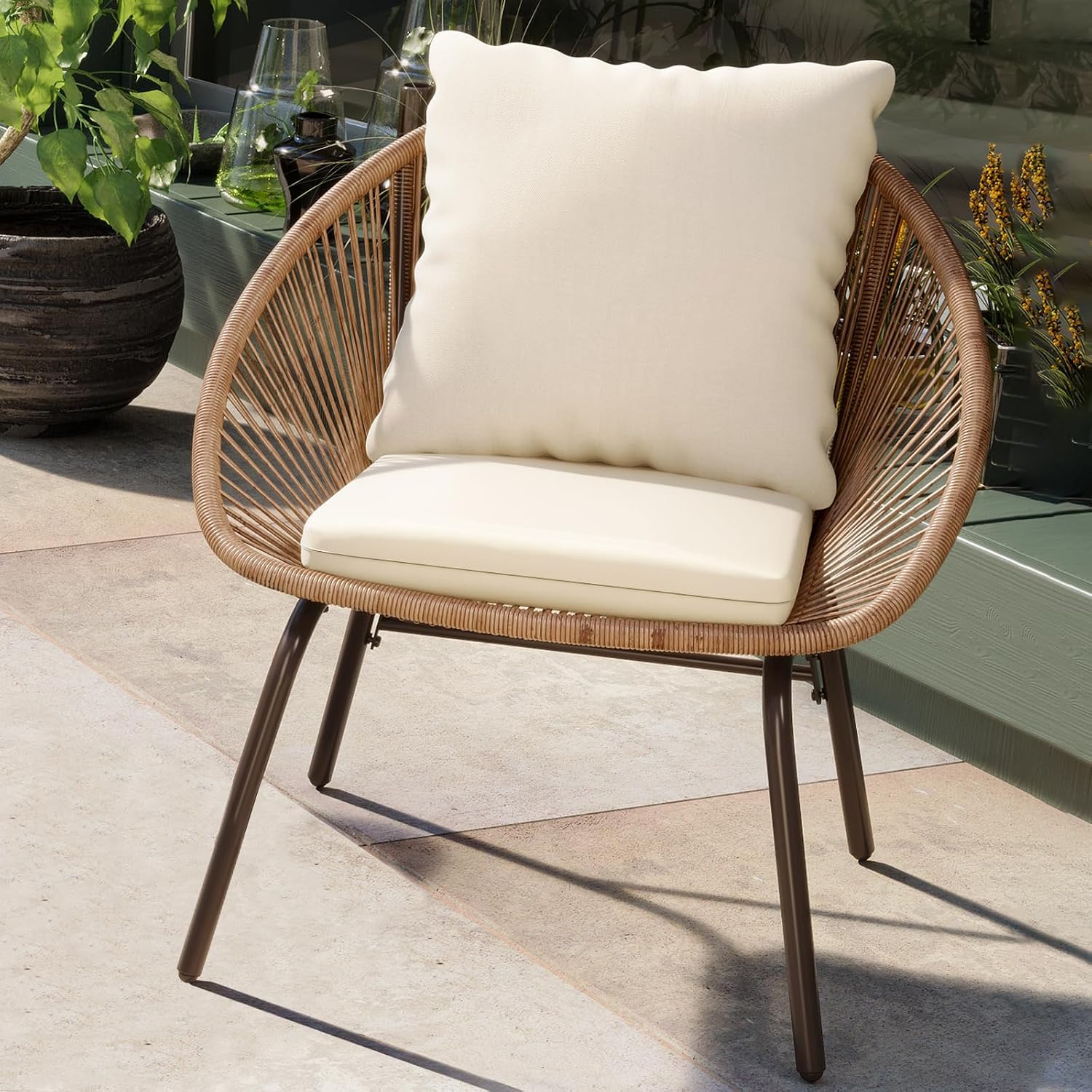 LAUSAINT HOME Patio Furniture Set of 2, Breathable Bohemian Outdoor Rope Woven Furniture Set with High Back and Soft Cushion, Suitable for Backyard, Balcony, Wicker