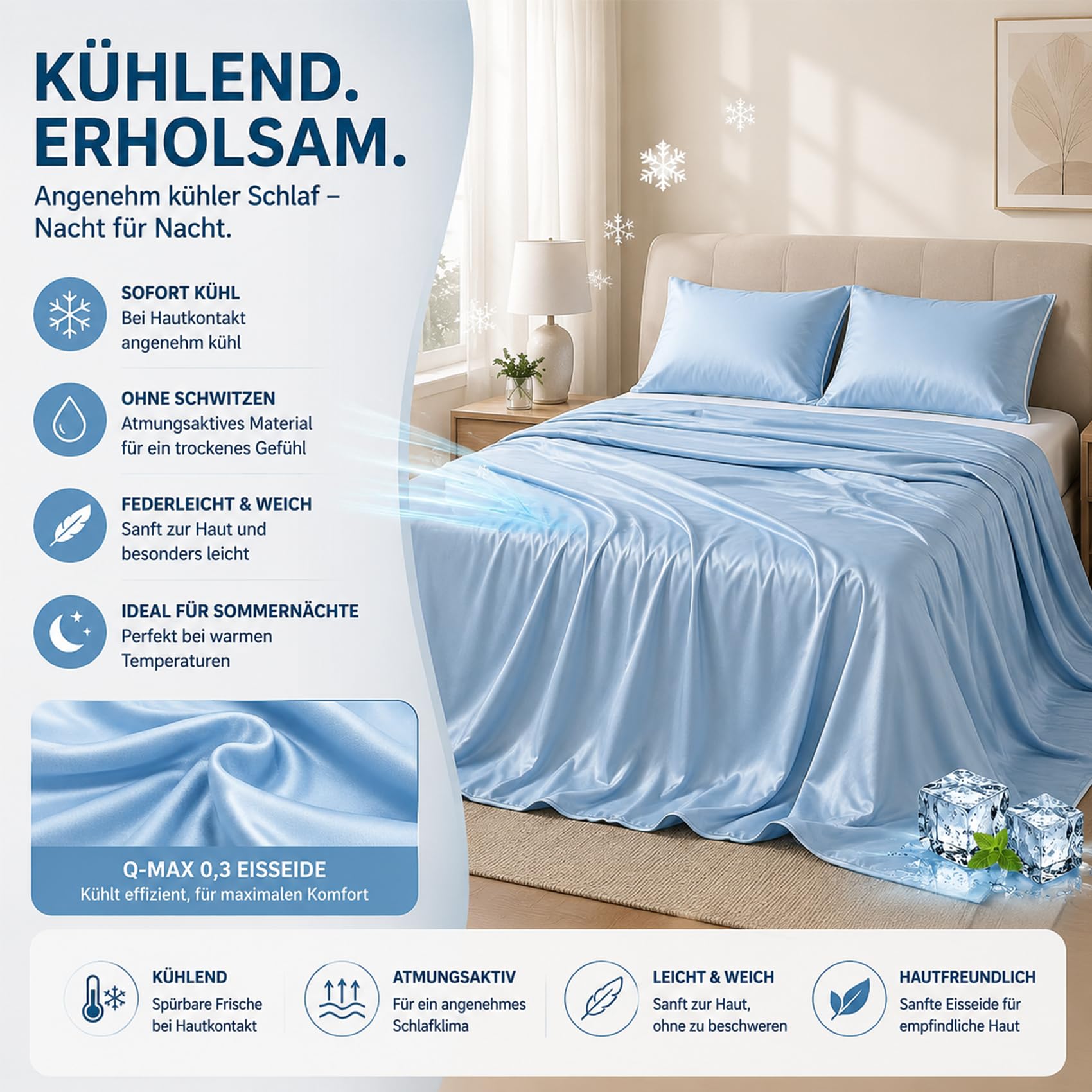 Magic Splashy Bettdecke, 2026 Neu Magic Sleep Eisdecke, Weich und Sanft Zur Haut, Leicht Und Atmungsaktiv für HeißE Sommernächte, Maschinenwaschbar und Wendbar (Blaugrau,105 * 150cm)