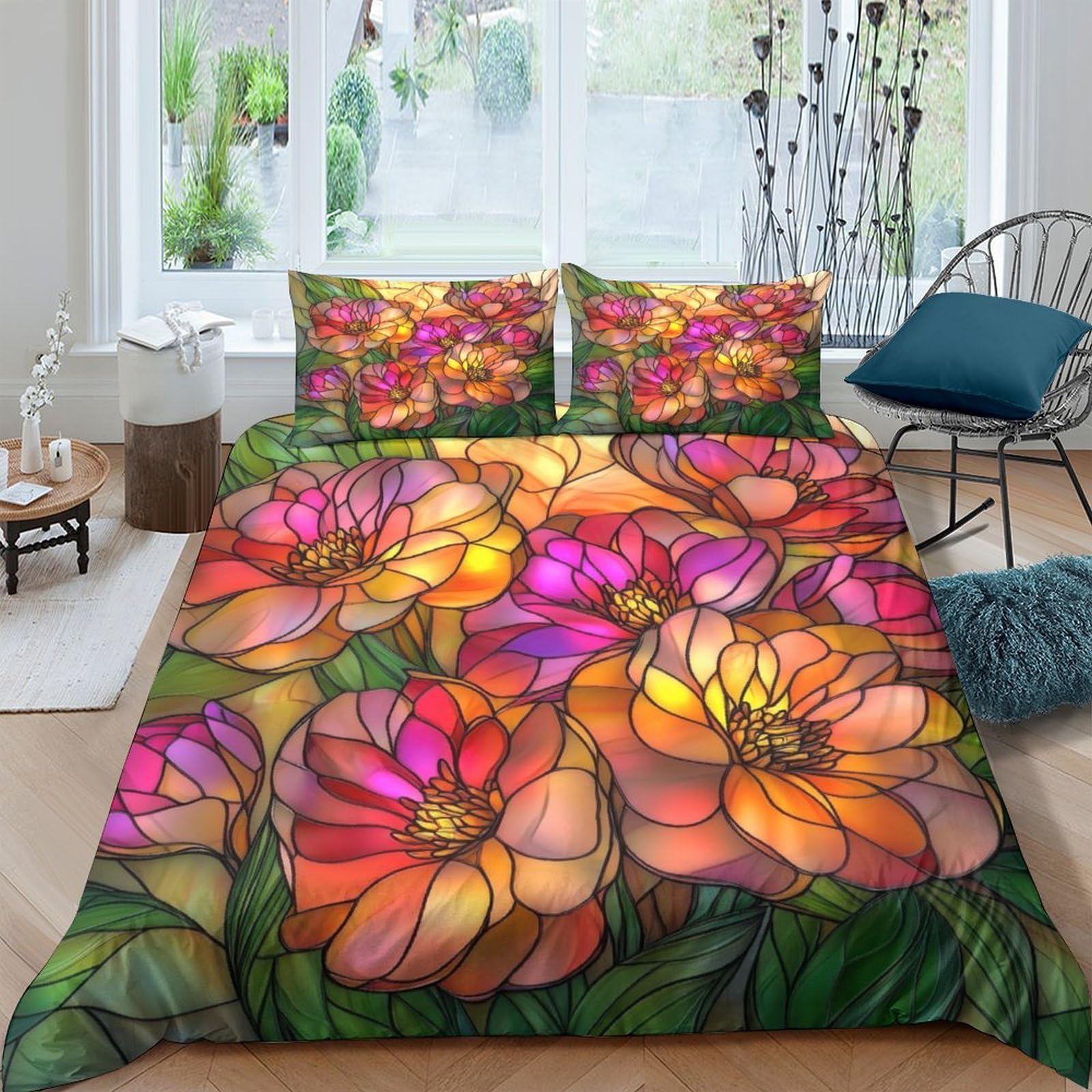 Flamingo-Pärchen Bettbezug Weich 3D Gedruckt Kuschelig Schlafkomfort Bettdeckenbezug 3 Teilig Mikrofaser Reißverschluss mit Kissenbezug for Erwachsene & Frauen Super King（260x220cm）