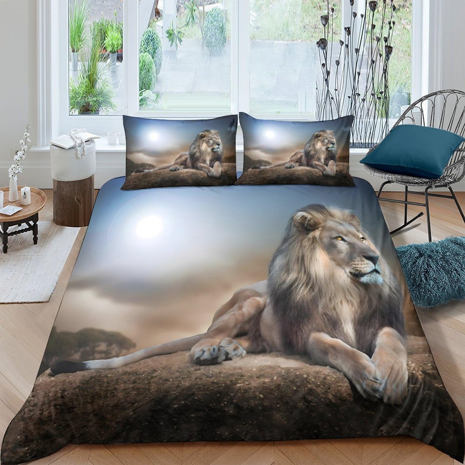 Ctjqhvkz Style-10 3D Printed Majestic Lion Fitted Sheet Microfiber Soft Breathable Savannah Landscape Mattress Cover For Bedroom Decor Single（135X200cm）