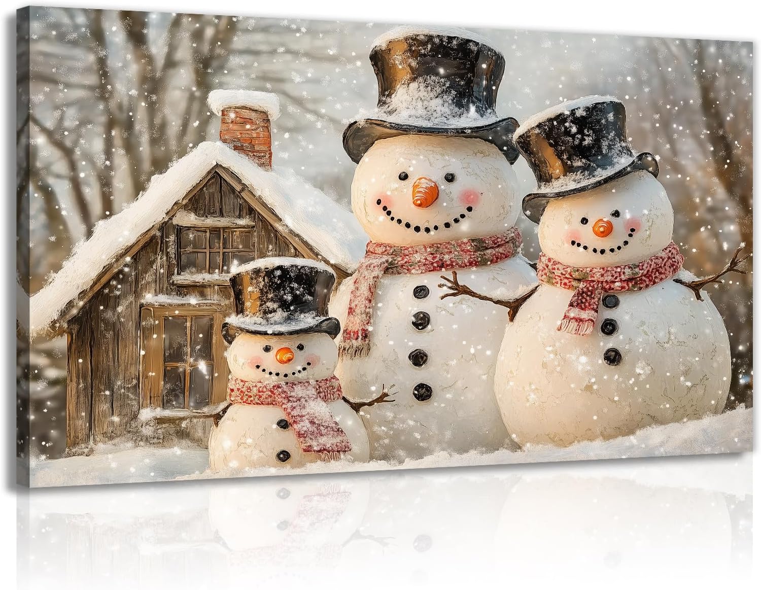 GLOKAKA Christmas Wall Art Snowman Family Canvas Print Winter Farmhouse Pictures Festive Snowman Poster Artwork for Bedroom Living Room Home Wall Decor(SNOW-1,12"x18")