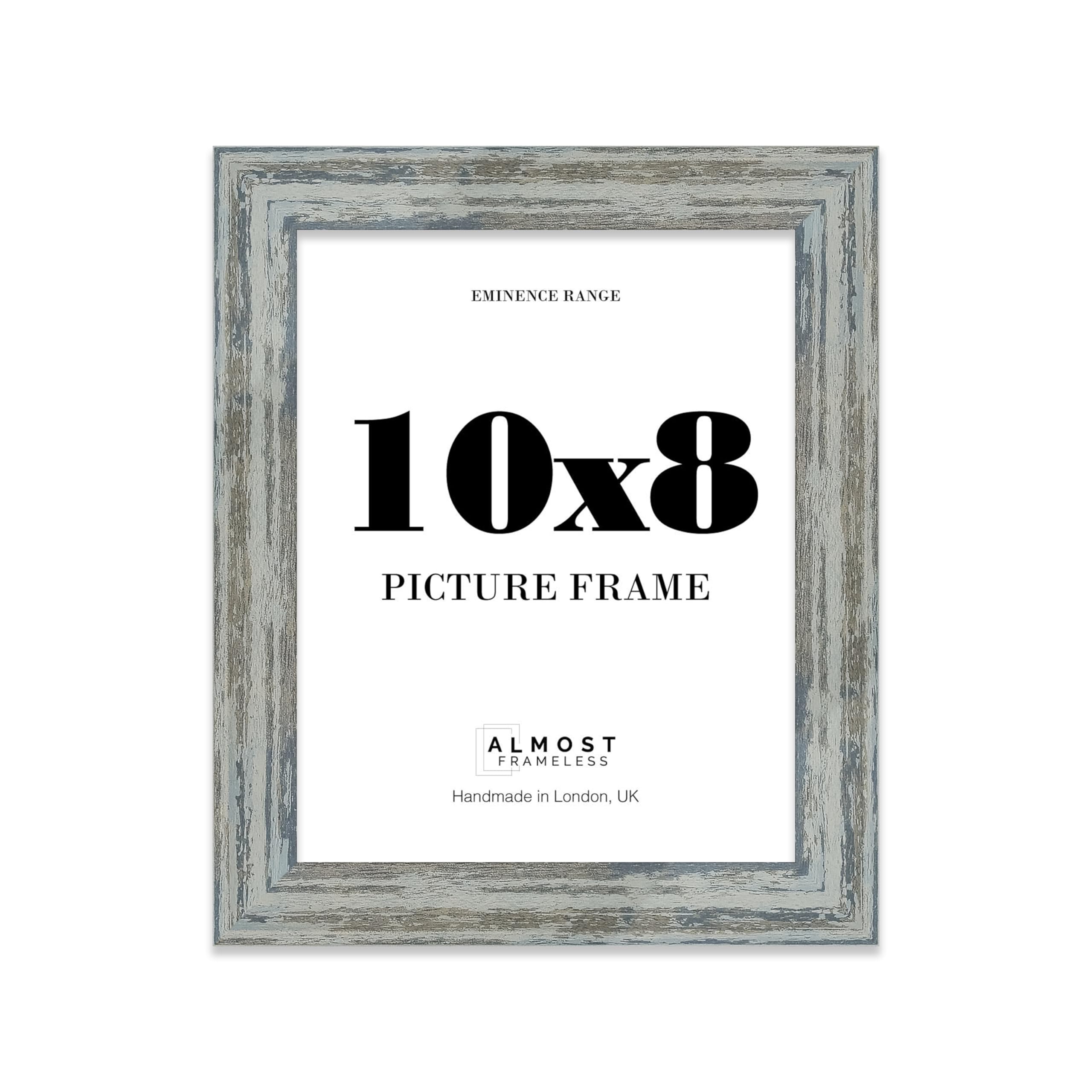 10x8 Distressed Blue Picture Frame - Rustic Wood Industrial Effect Photo Frame for Wall Display, Ideal for Posters, Prints & Home Décor, Wall Hooks and Kickstand, 32mm Edge - 1 Pack