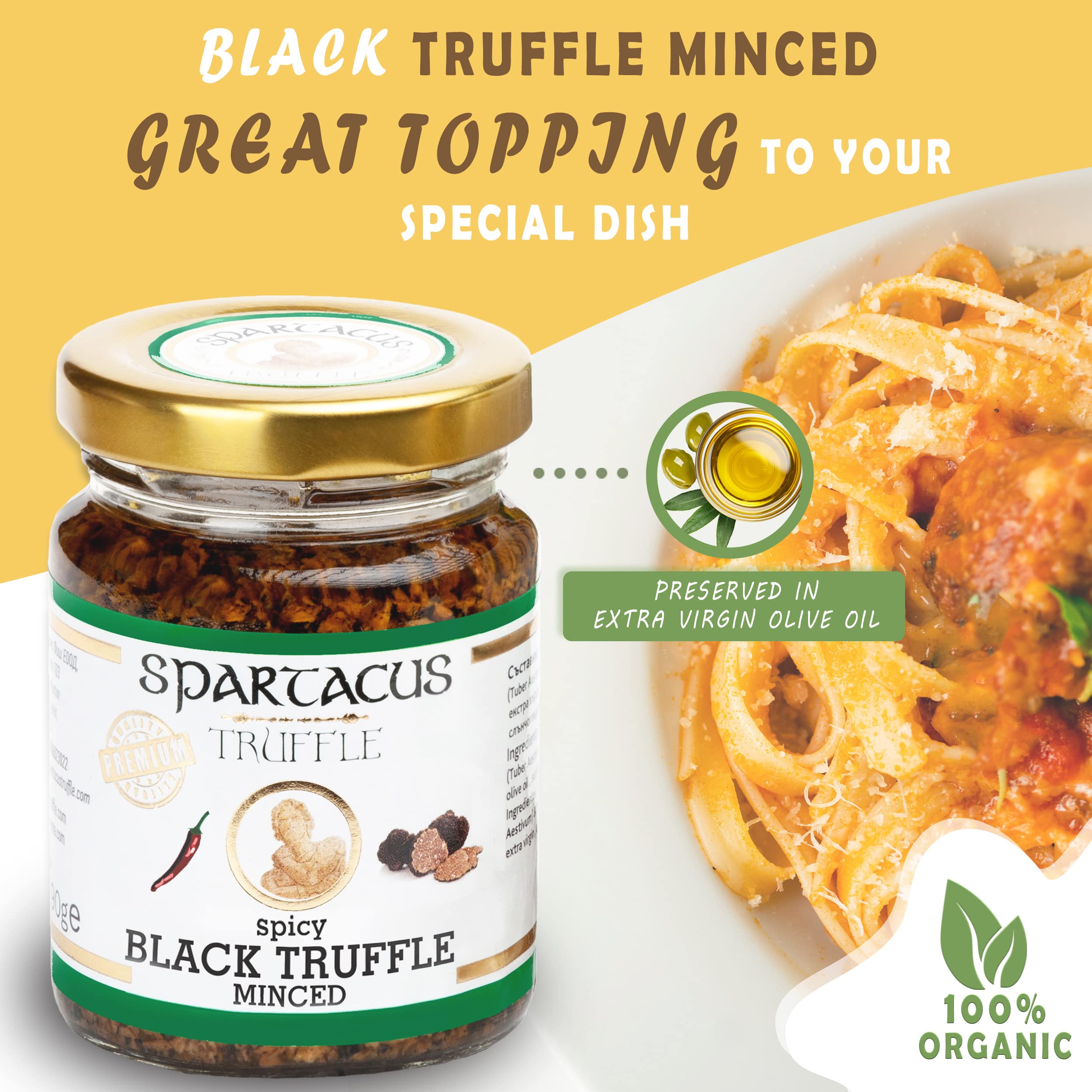 Spartacus Black Minced Truffle | Slightly Spicy | Treat yourself to culinary excellence | Exquisite black truffles for gourmets (90g)