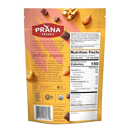Miniatura 2 de Prana Mezcla orgánica vegana de Kilimanjaro Trail Mix - Mezcla de chocolate negro  (2) bolsas de 8 onzas  0.11 oz de proteína, certificado orgánico