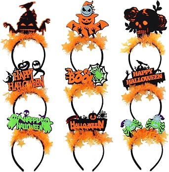 9PCS Glow Halloween Headbands, UV Reactive Hair Accessories