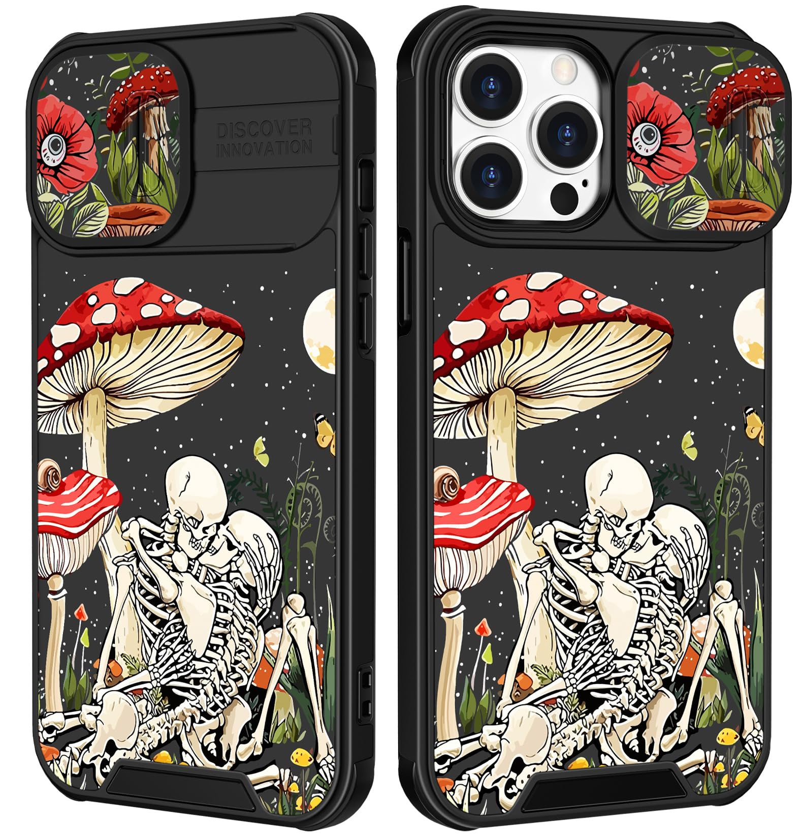 Funermei (2in1 for iPhone 12 Case/iPhone 12 Pro Case for Women Cute Girls Skull Phone Cover Skeleton Goth Fun Spooky Horror Scary Design with Camera Cover Funda for Apple for iPhone 12/12 Pro Case