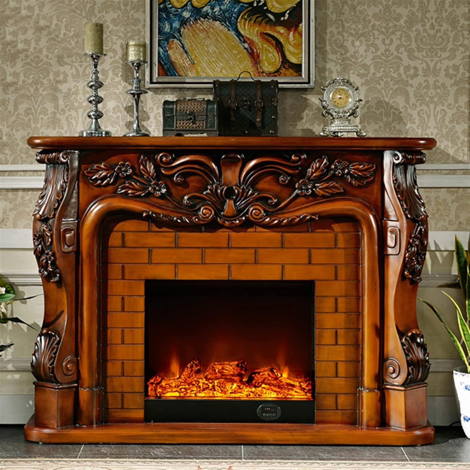 Electric fireplaceo Electric Insert Firebox Fireplace Set Wooden Mantel Living Room Heater LED Optical Artificial Flame Atomizing Fireplace (Color : Brown with Heater) (Brown Without Heater )