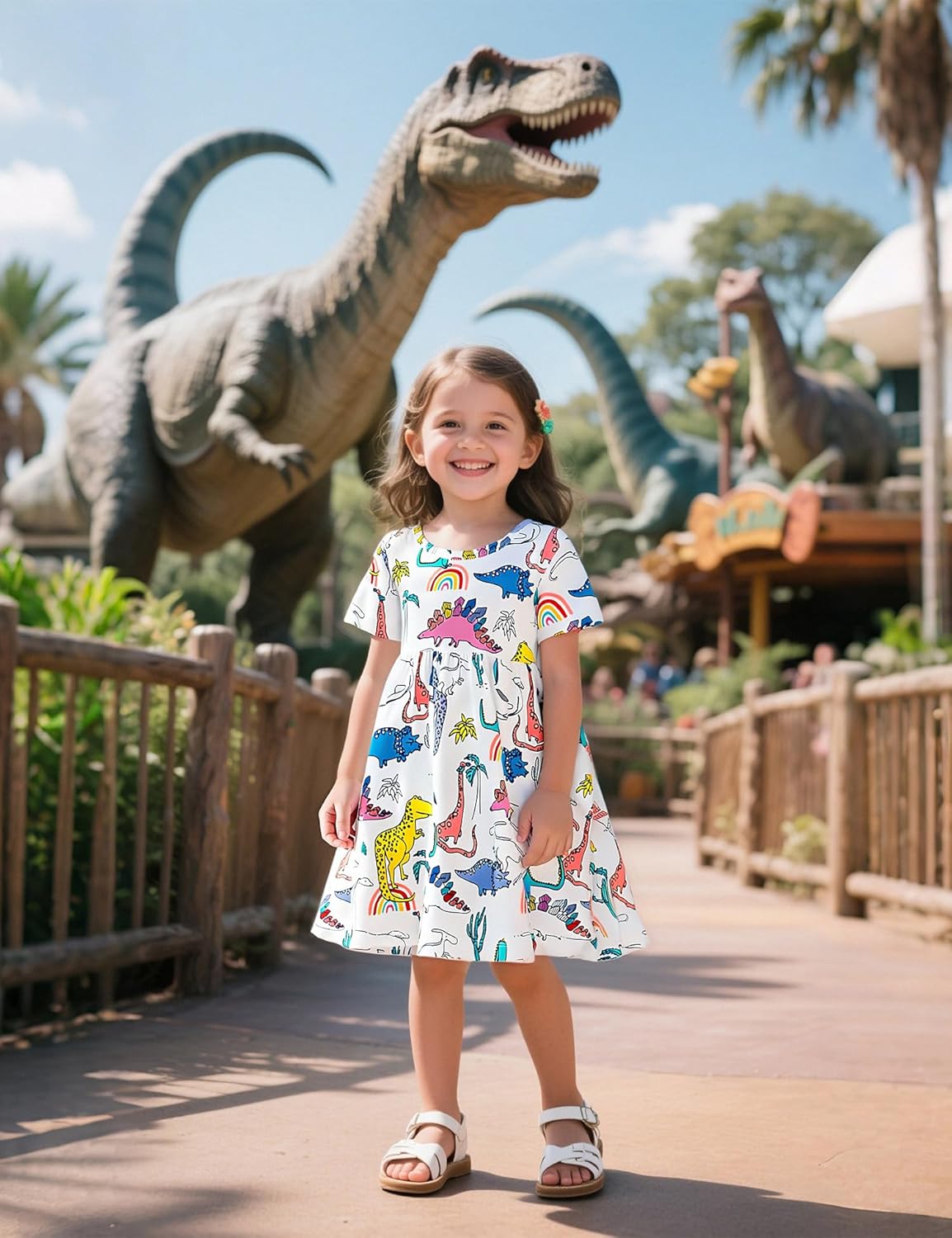 Hongshilian Toddler Girls Cotton Casual Dress Cartoon Print Short Sleeve Dress Girls Summer Sundress 2-7 Years - Image 2