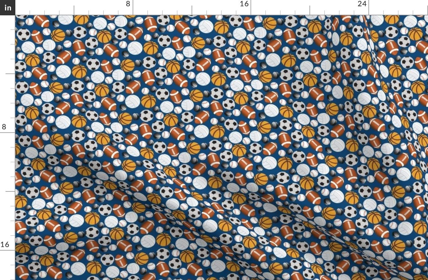 Spoonflower Fabric - Sports Blue Balls Basketball Soccer Baseball Hockey Football Printed on Organic Cotton Sateen Fabric by The Yard - Sewing Quilting Apparel Home Decor