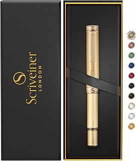 Scriveiner Brass EDC Luxury Rollerball Pen, Stunning Heavy Pocket Rollerball, Hand Brushed Bronze Finish, Best Writing Gift for Men, Women, German Schmidt Refill, Fancy Office & Designer Pen