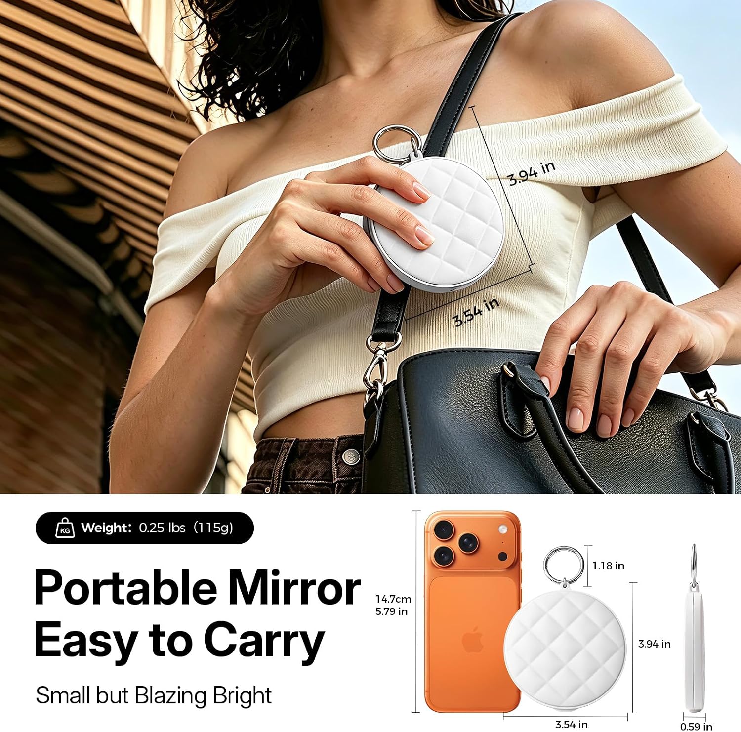 LitBear Compact Mirror, 1X/3X Magnification LED Pocket Mirror, Travel Makeup Mirror with Light for Purse, 2-Sided, Rechargeable, Portable, Small Lighted Mirror, Travel Essentials Mirrors, White image 5