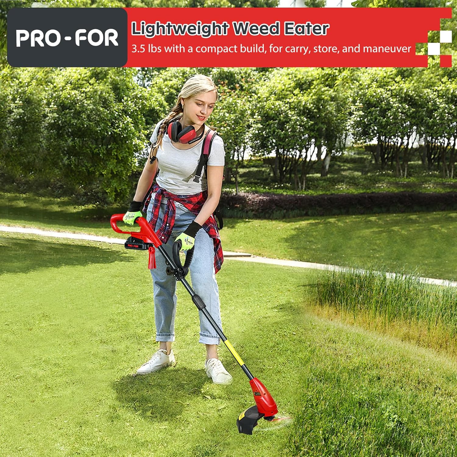 Ultimate Lawn Care Bundle: 20V Cordless Stringless Grass Trimmer + 3x100FT Heavy-Duty 3.2oz Weed Barrier Fabric with Pegs