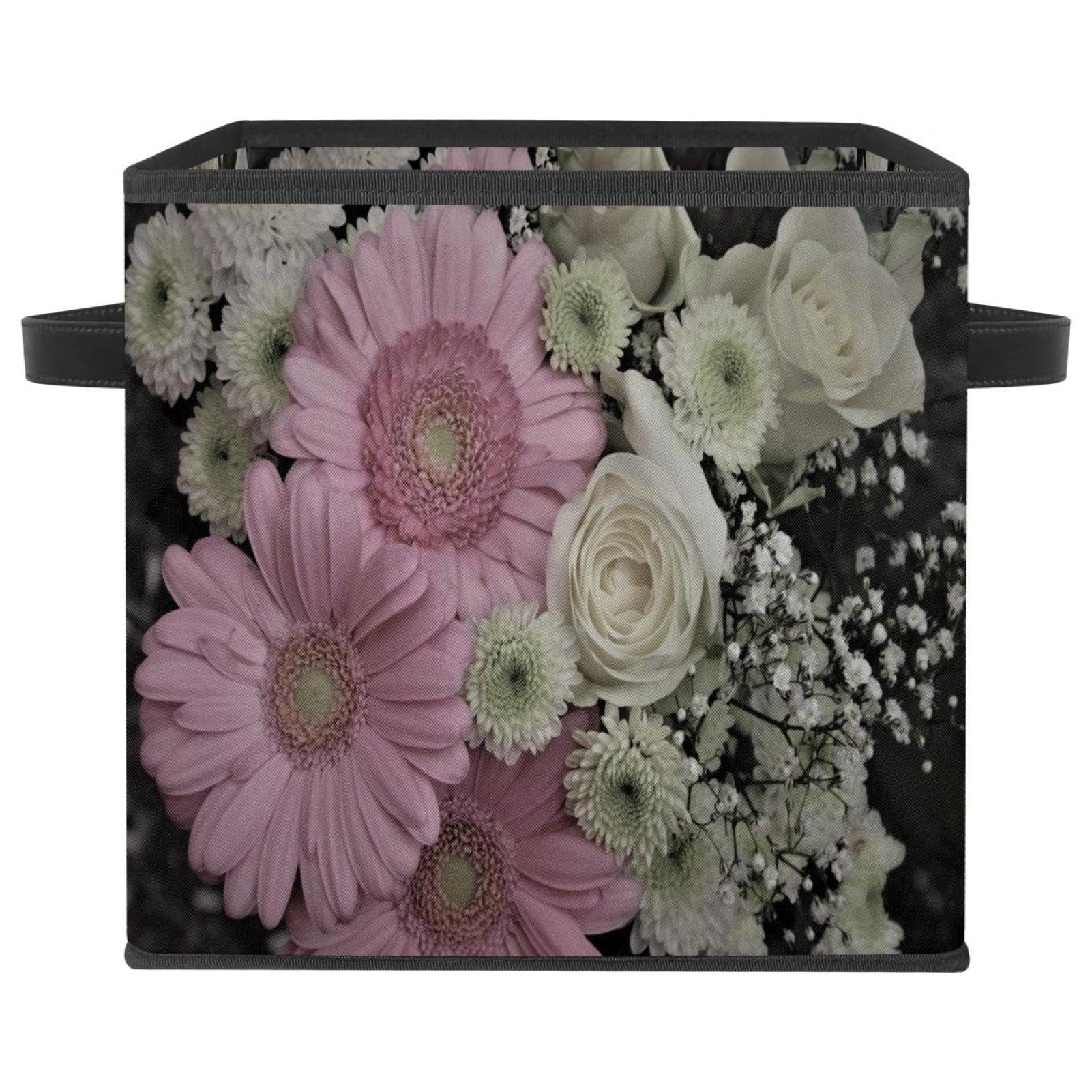 Boîte rangement pliable jouets vêtements cube tissu motif bouquet pour maison