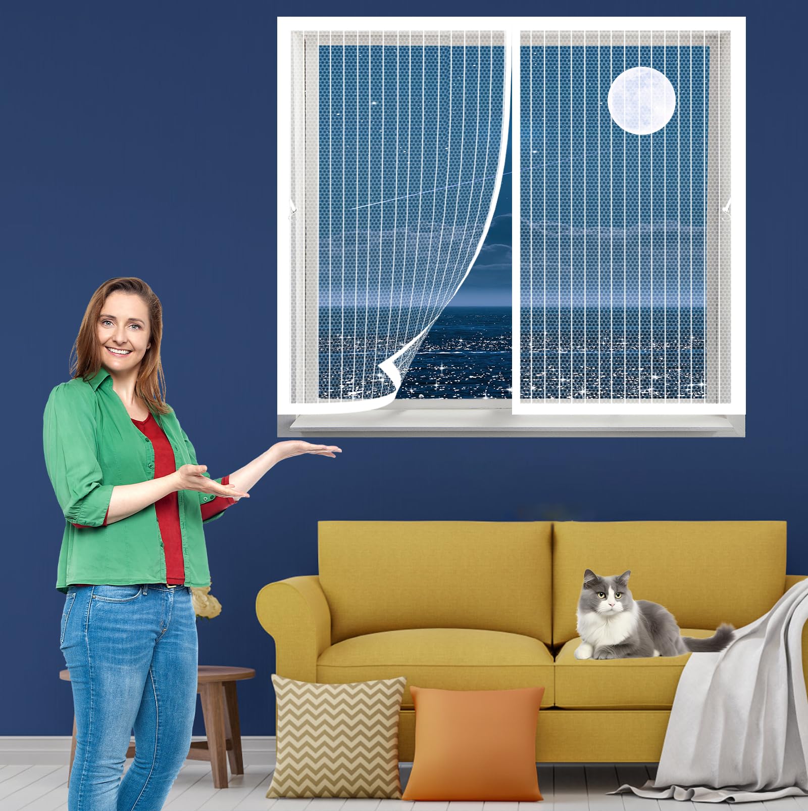 Moustiquaire fenêtre magnétique blanche 165 x 152 cm rideau anti insecte