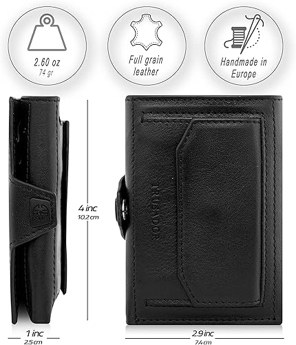 Miniatura 2 de TRUSADOR Toscana - Cartera de piel triple para hombres y mujeres, tarjetero con protección RFID (con bolsillo para monedas, negro)