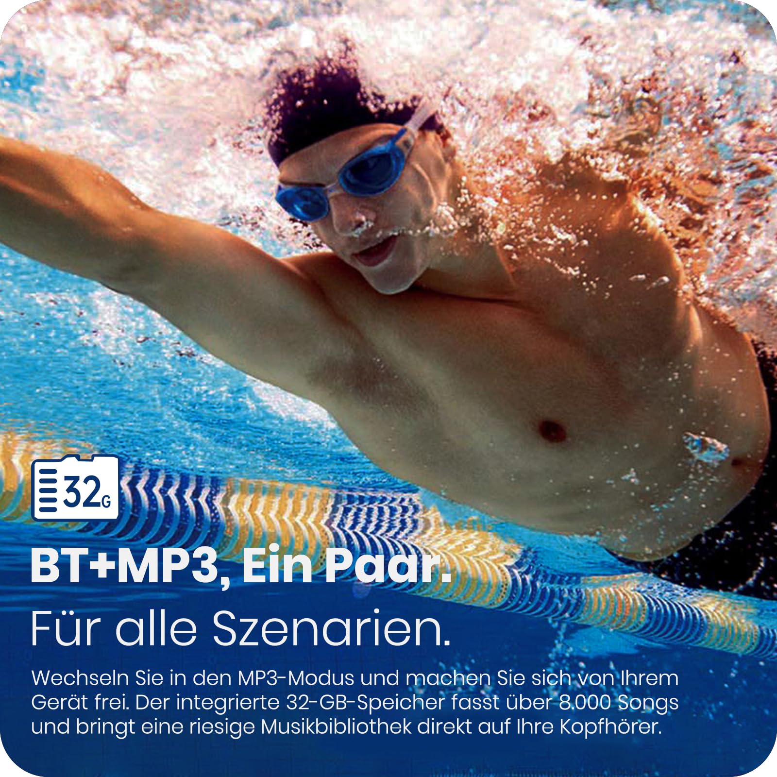 S4 Knochenschall Schwimmen&Tauchen Kopfhörer,IP68 20m TÜV Wasserdicht,Bluetooth 6.0+32GB MP3 Modus,Open Ear Sport Kopfhörer,15h Spielzeit,Ultraleicht 26g,Für Schwimmen,Laufen,Radfahren