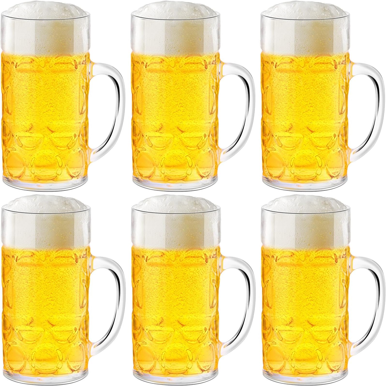 Plastic Beer Mugs with Handle Bulk Set of 6 Acrylic Beer