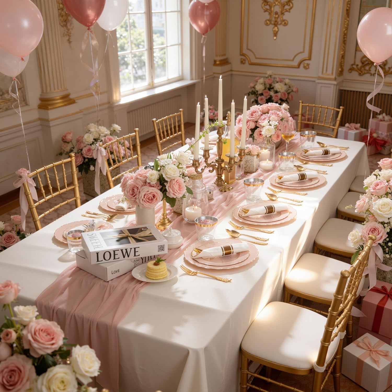 Liacere 350PCS Pink Plates Disposable-PinK Plates 50guest Baroque Plastic Dinnerware include 100Plates, 50Pack Pre Rolled Napkins with Silverware 50Cups Perfect for Wedding ＆ Easter Day