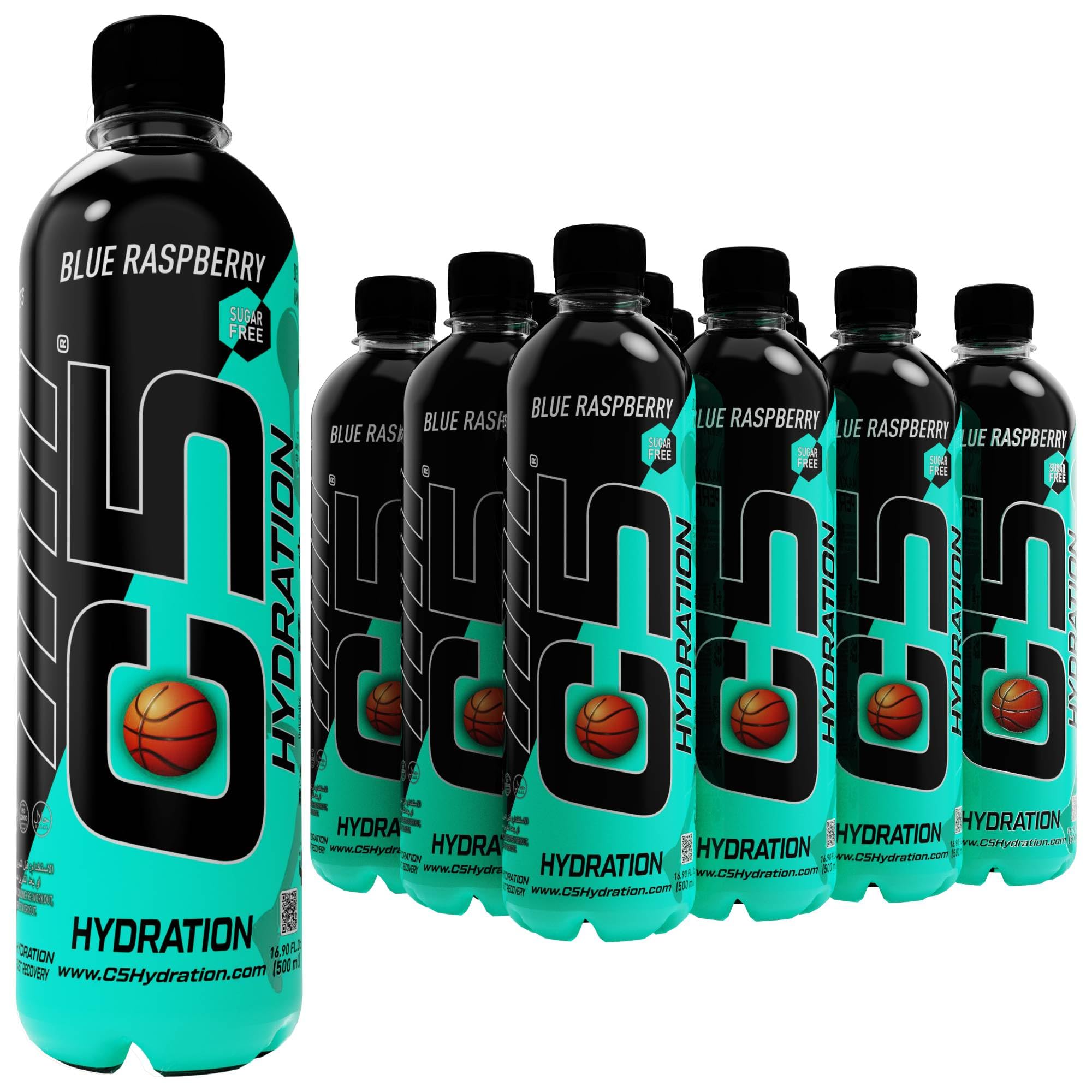 C5 VITAMIN WATER + HYDRATION Blue Raspberry Electrolytes & Vitamin Water- Zero Sugar, 20 Calorie BCAA for Recovery -VIT B, VIT C & E ANTIOXIDANT, Refreshing Ramadan Drink Pack of 12
