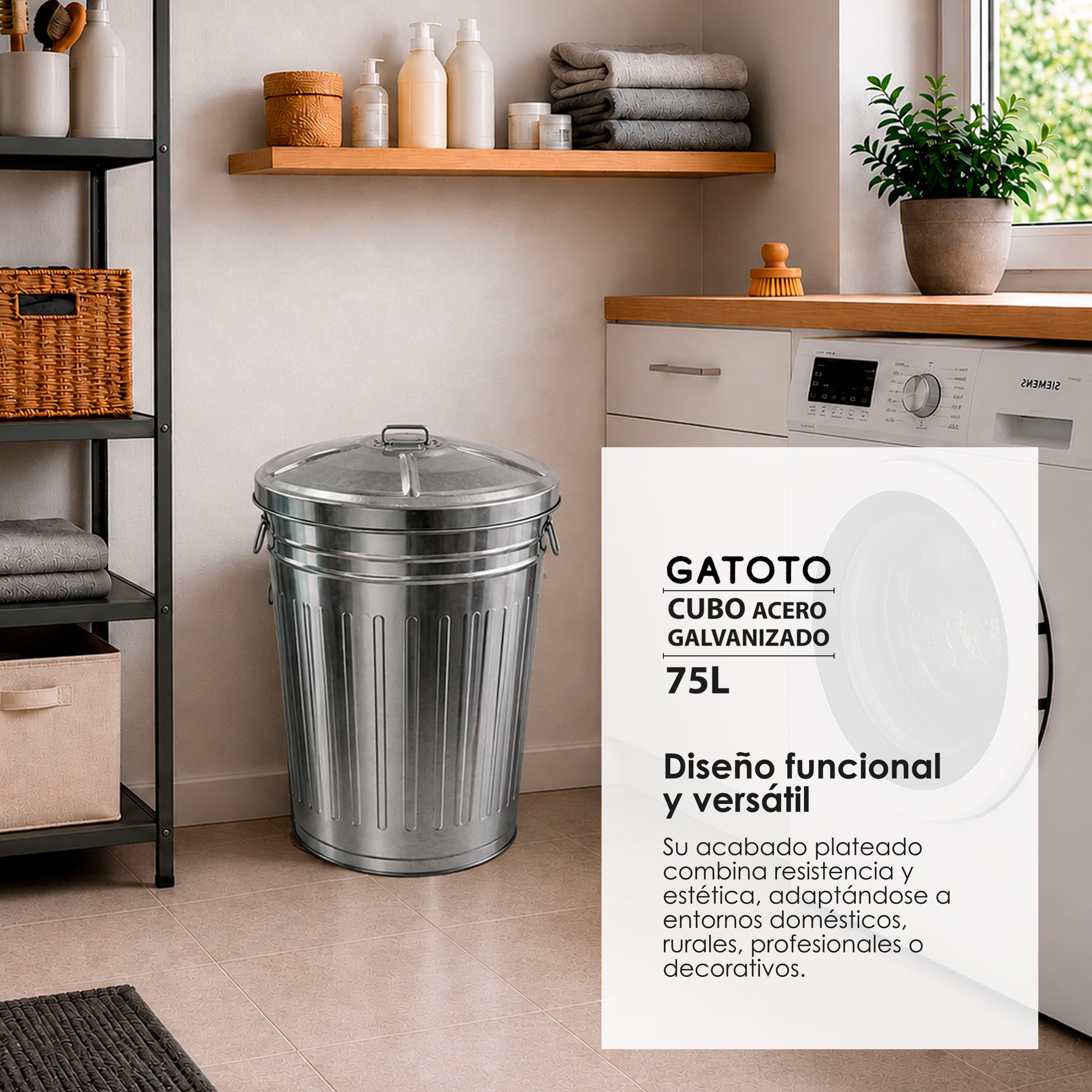 PAMEX - Cubo Basura Galvanizado Con Tapa Gatoto (75l)