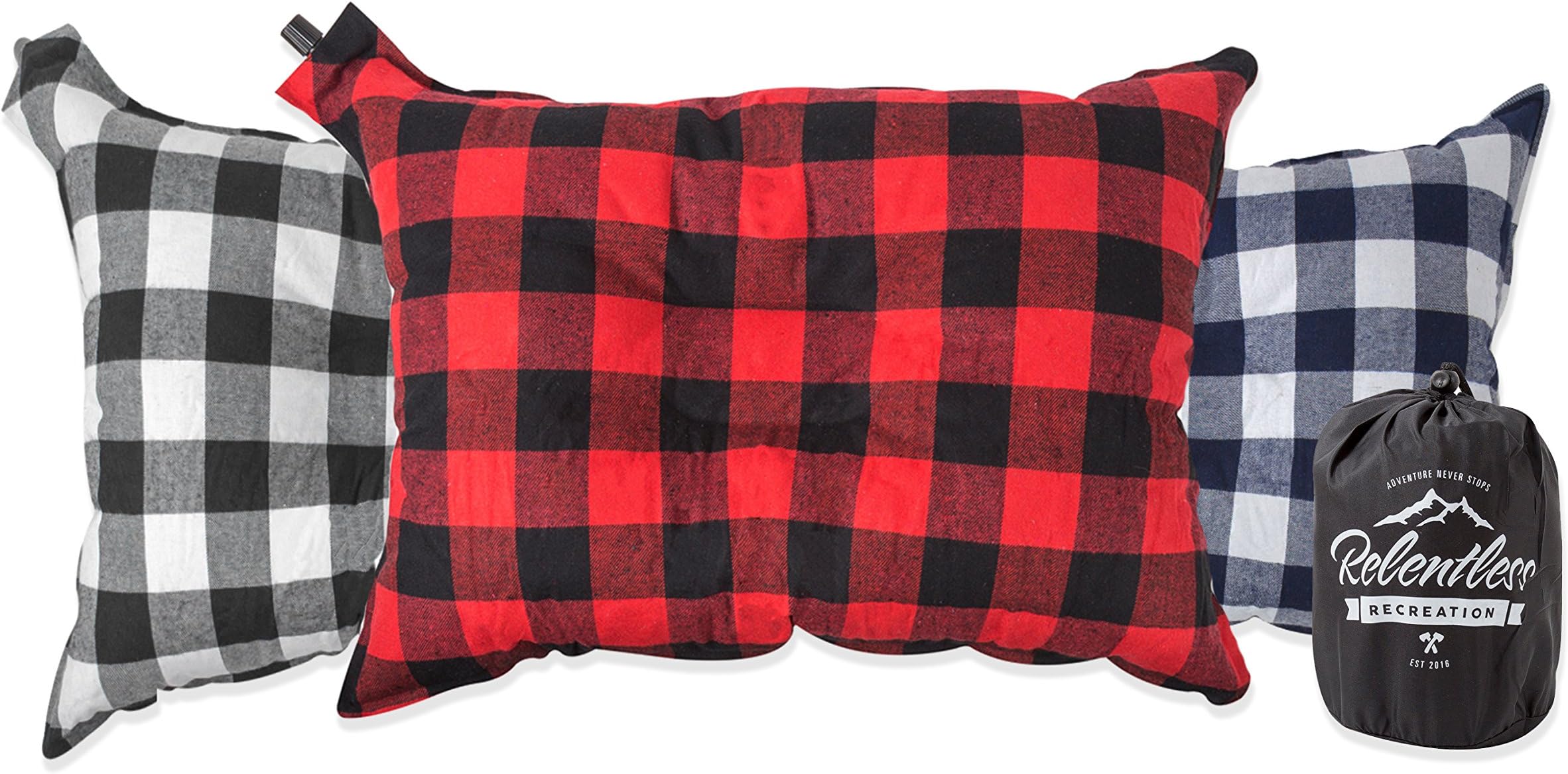 Big & Cozy Camp Pillow | Extra Large 20 in. by 14 in. Inflatable Travel / Camping Pillow with Soft Microfiber Flannel | The Big Ezzz by Relentless Recreation