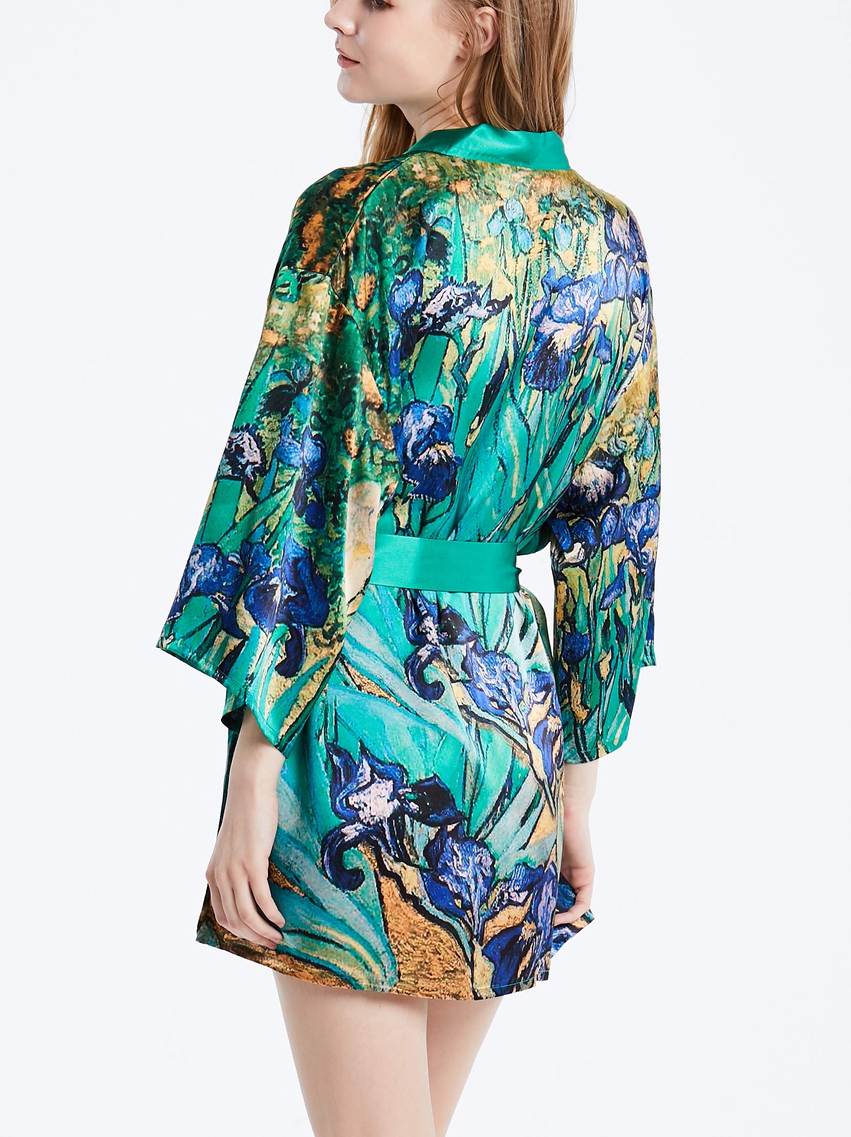 Damen Seidenkleid kurz Mini-Kimono aus 100% Seide mit Gürtel eleganter Morgenmantel Yukata für Sommer & Zuhause