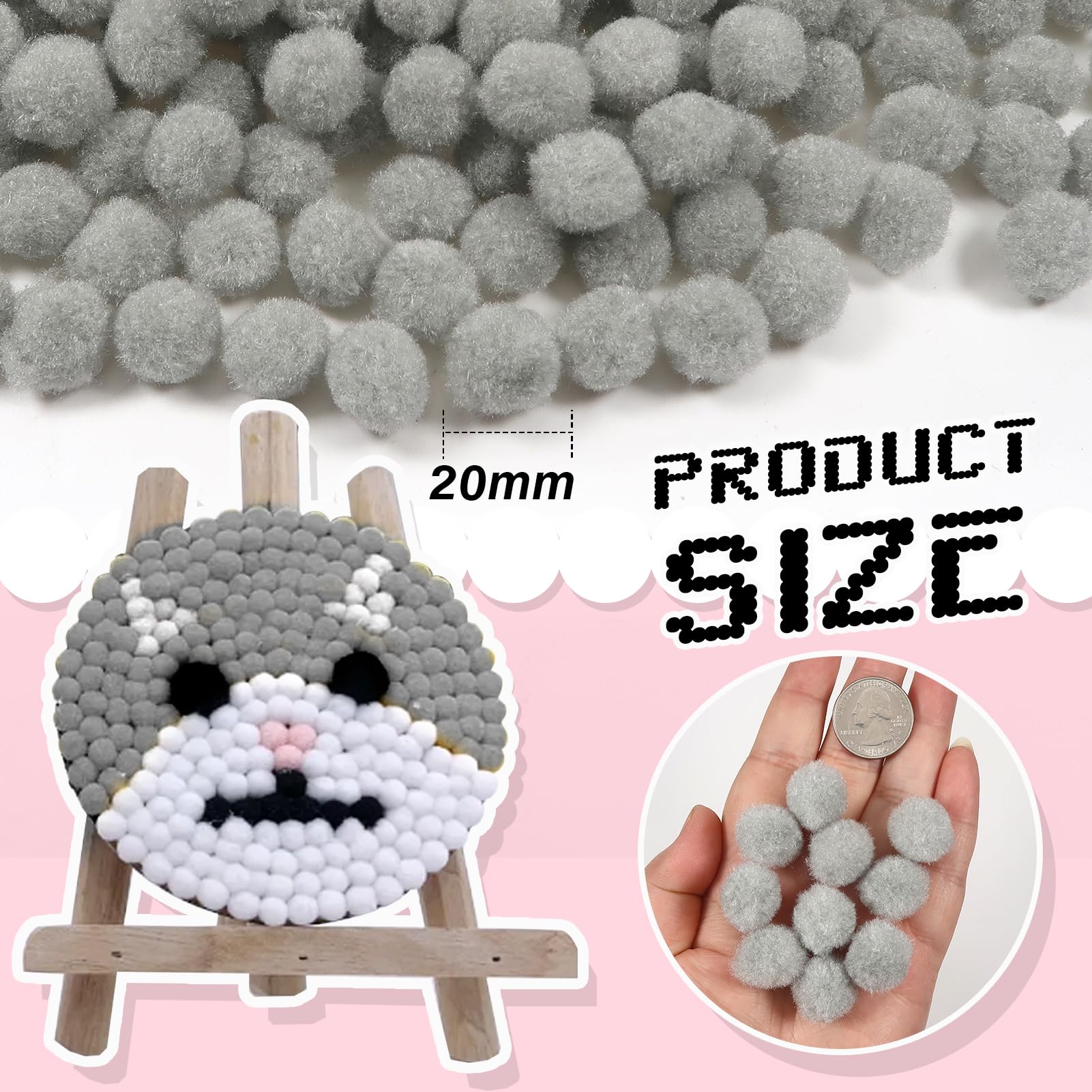 TOAOB 300 pcs Grey Pom Poms 20 mm Fluffy Pom Poms Fuzzy Pompoms Balls for DIY Crafts Decorations, 20mm - Image 2