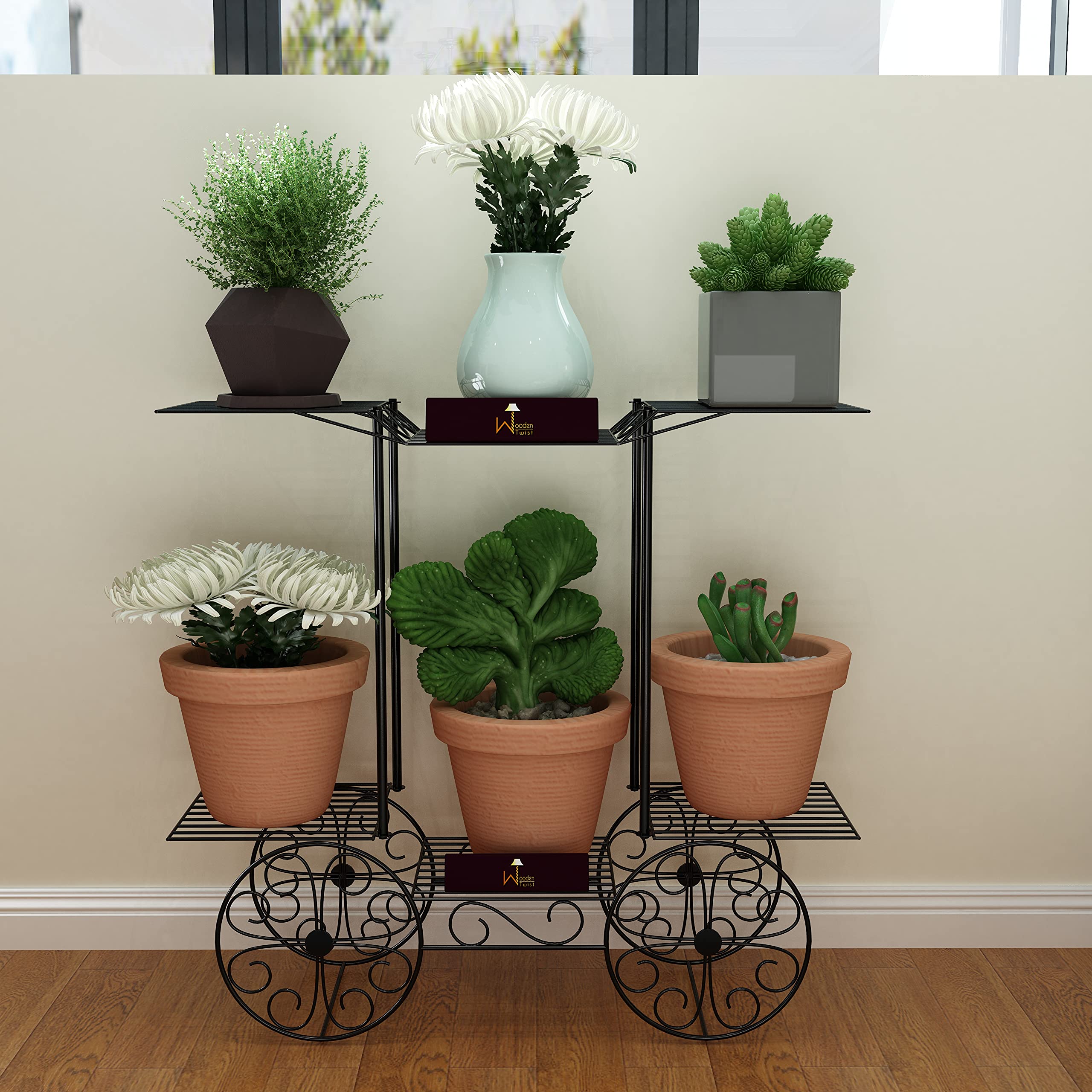 Wooden Twist Metal Plant Stand Rack for Indoor & Outdoor (Design-20) (B09DGQQJ81) Amazon Price History, Amazon Price Tracker